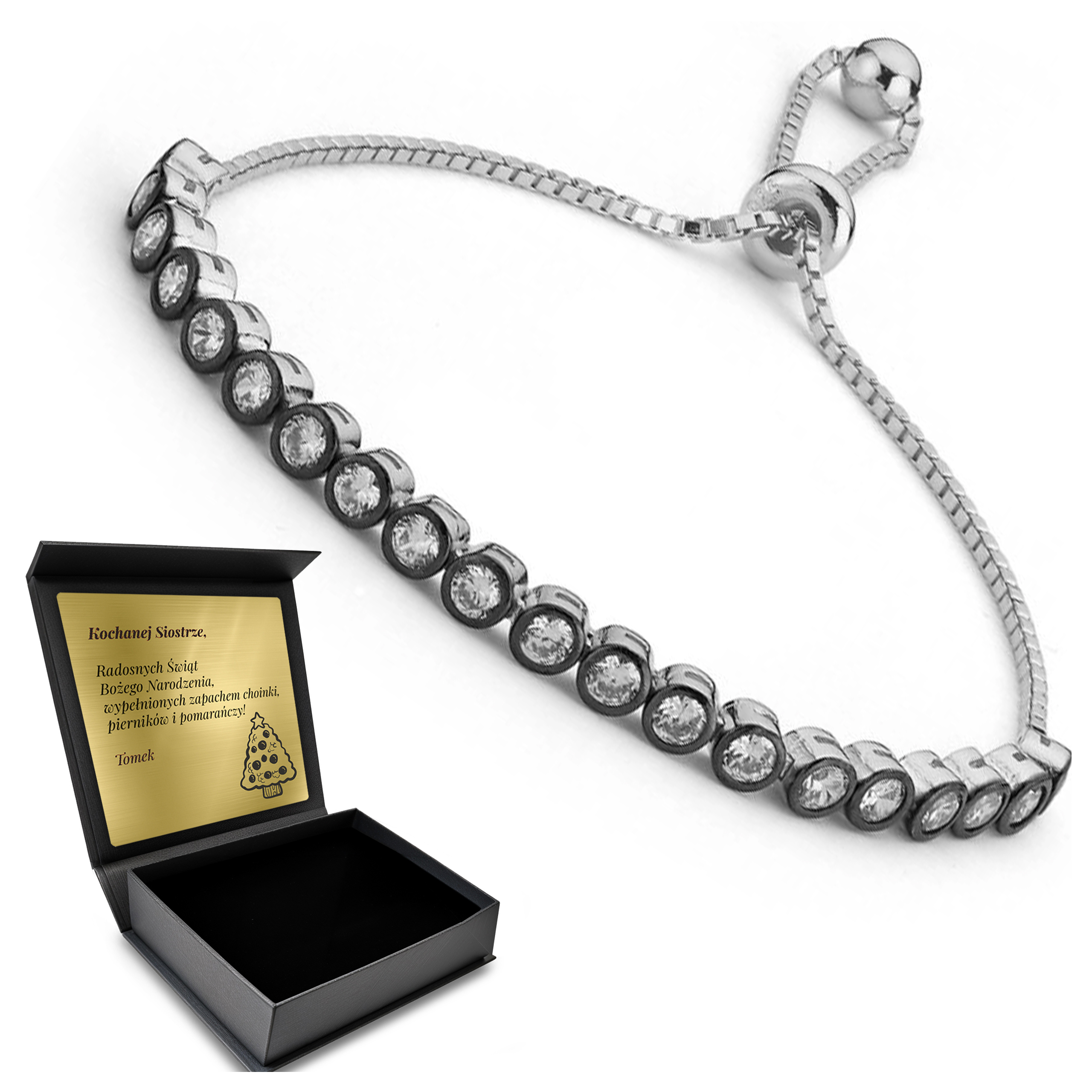 Stříbrný Náramek Se Zirkony, Nastavitelný, Okouzlující, Krásná Gravírování Bonus