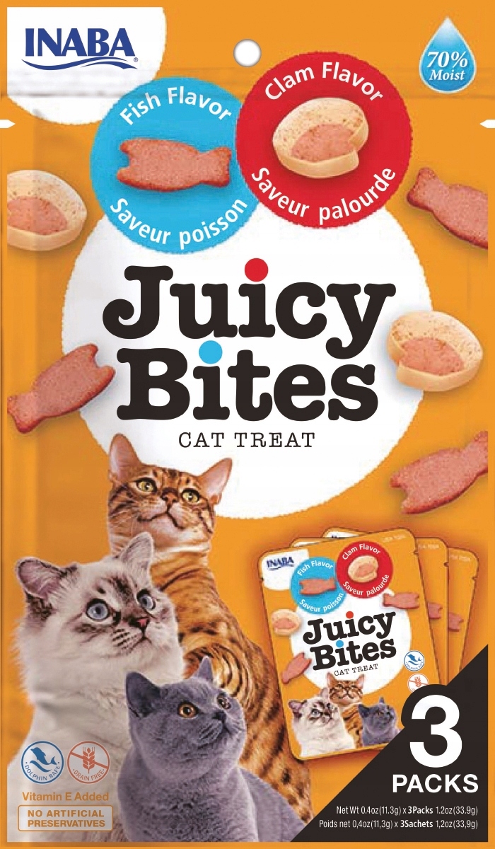 Inaba Juicy Bites 33,9 g Vlhká Pamlsek Pro Kočky Sušenky s rybou a mušlemi
