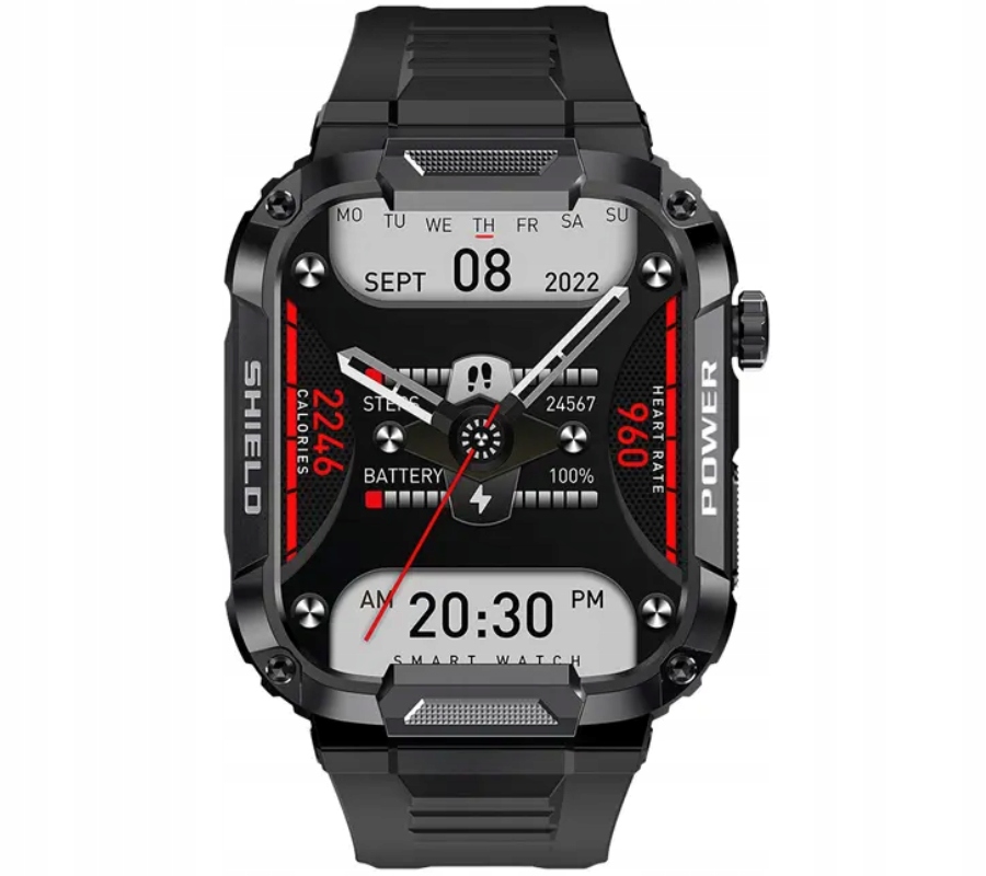 SMARTWATCH MĘSKI ZEGAREK ROZMOWY WOJSKOWY MENU PL + SŁUCHAWKI BEZPRZEWODOWE Model RNF07