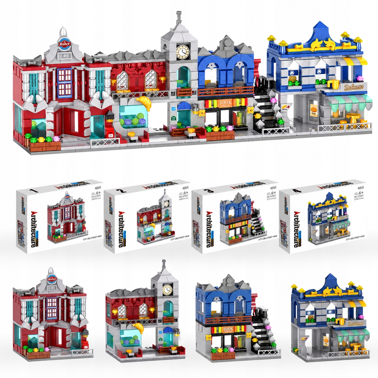 Architektura Klocki Mini Miasto Uliczka Handlowa 902 el. Zestaw 4w1