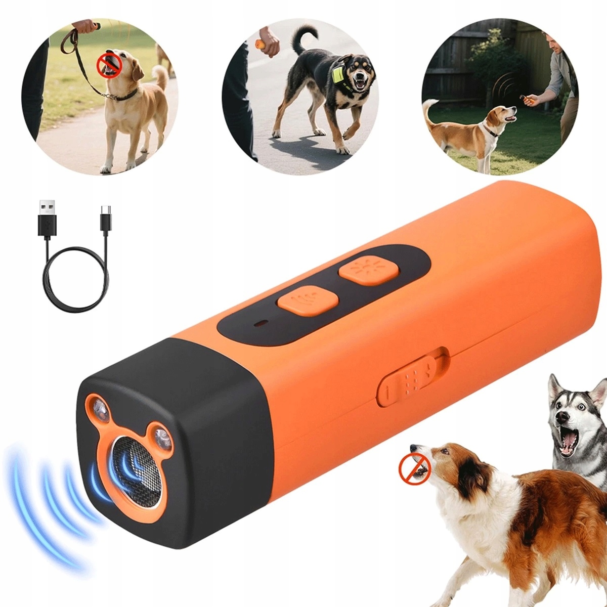 Levně Ultrazvukový Trenér Psů Usb Oranžový S Ovládáním Tlačítek
