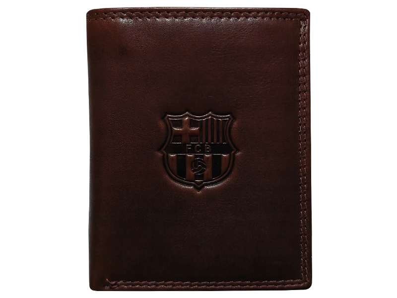 Fc Barcelona Portfel Ciemny Brąz Skóra Naturalna Tłoczony Herb Pionowy Rfid