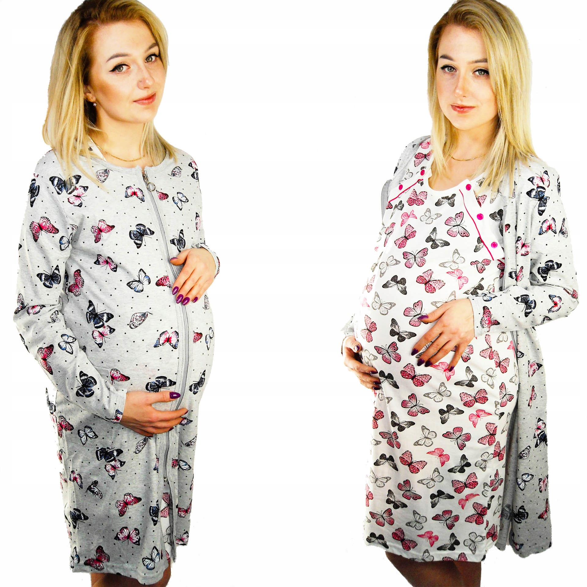 SZLAFROK CIĄŻOWY BAWEŁNA do szpitala KARMIENIA M Rozmiar M
