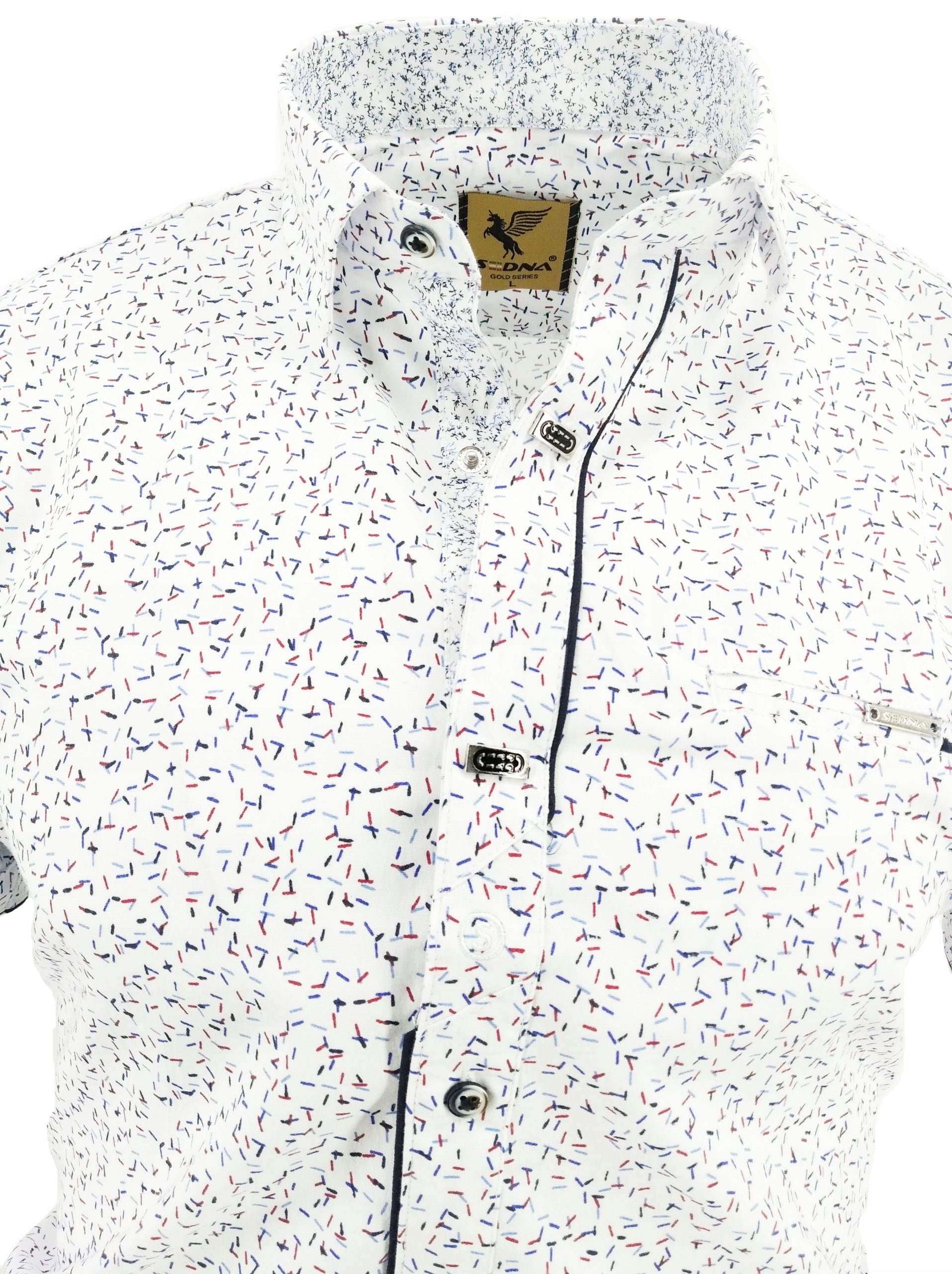 KOSZULA MĘSKA BIAŁA KRÓTKI RĘKAW WZOREK SDN 677 2XL XXL 45/46 Model Elegancka