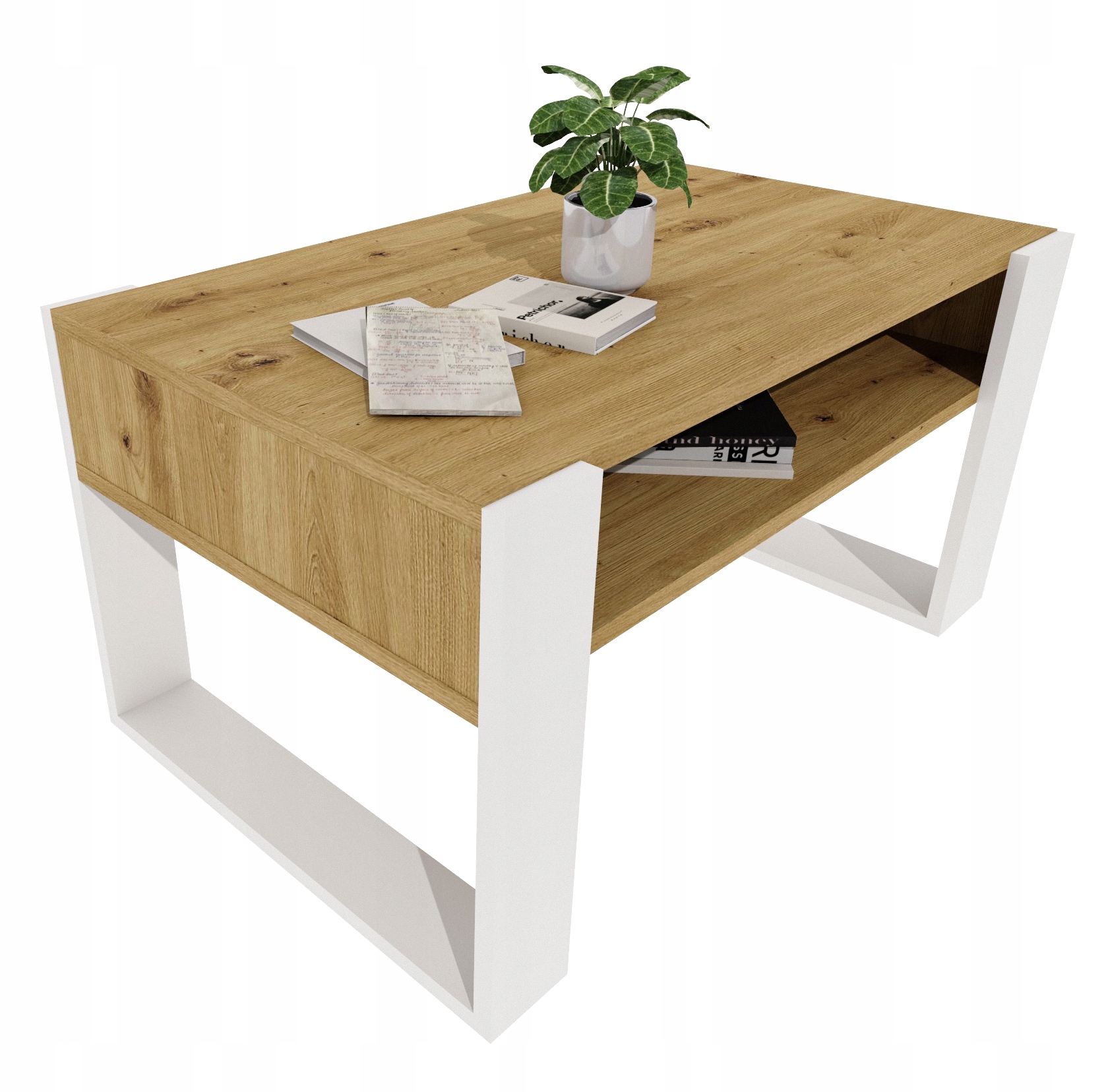 Konferenční stolek Karo 92 cm s policí Dub Artisan/Bílý loft 92x53,6x45