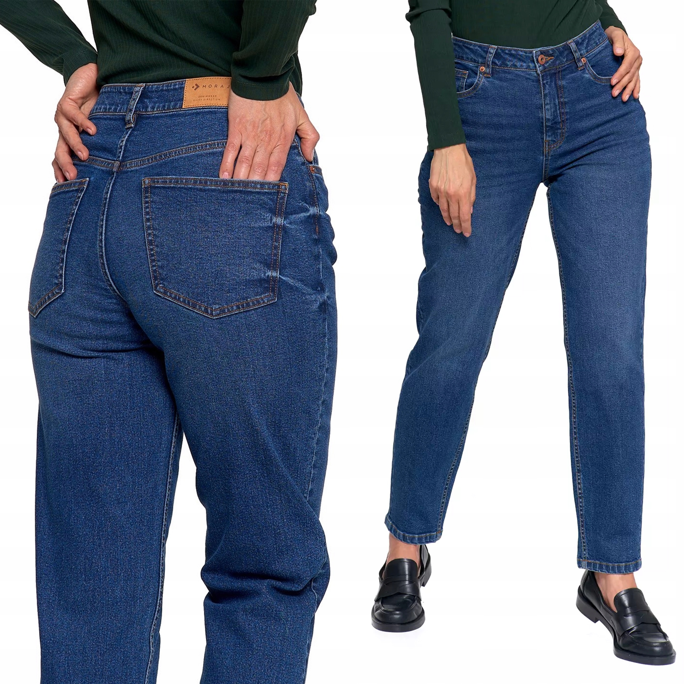 Spodnie Jeansowe Mom Fit Moraj Jeansy Damskie z Wysokim Stanem 42