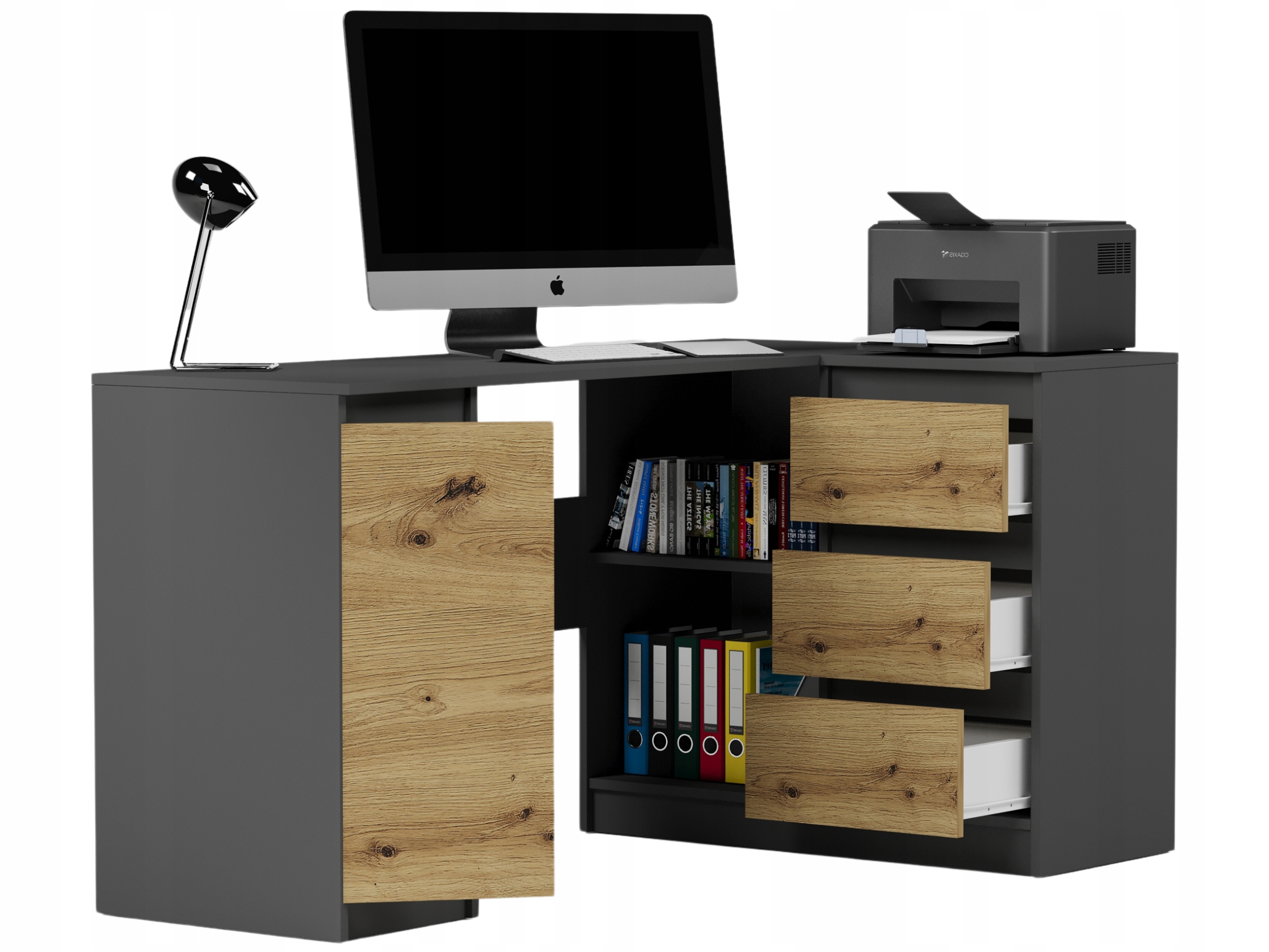 Meble Biurko narożne komputer 3sz 155cm antracyt mix artisan N12