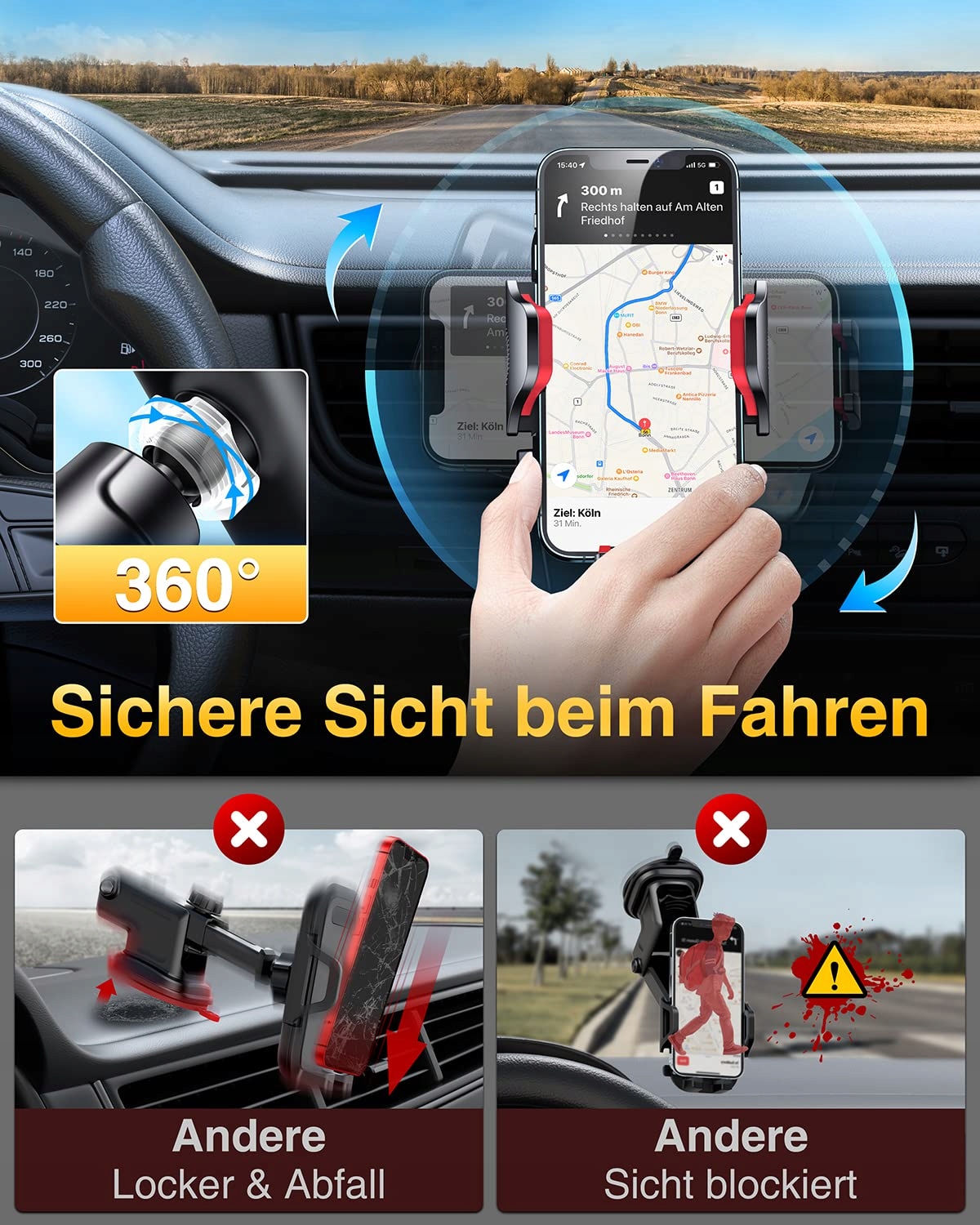 VANMASS Uchwyt Samochodowy Na Telefon Silikonowy 360 — miniatura 4