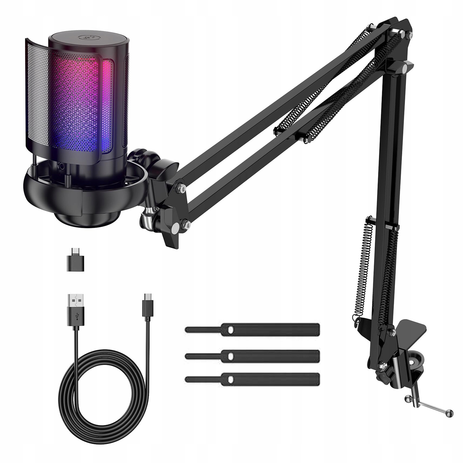 Studiový Mikrofon Usb Jack Kondenzátorový Herní Set Pop Filtr Stativ
