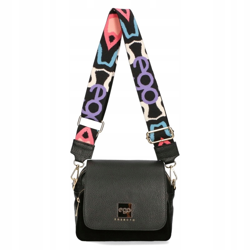 Dámská kožená kabelka Ego Crossbody Kabelka Přes Rameno Černá Premium Pásek Logo