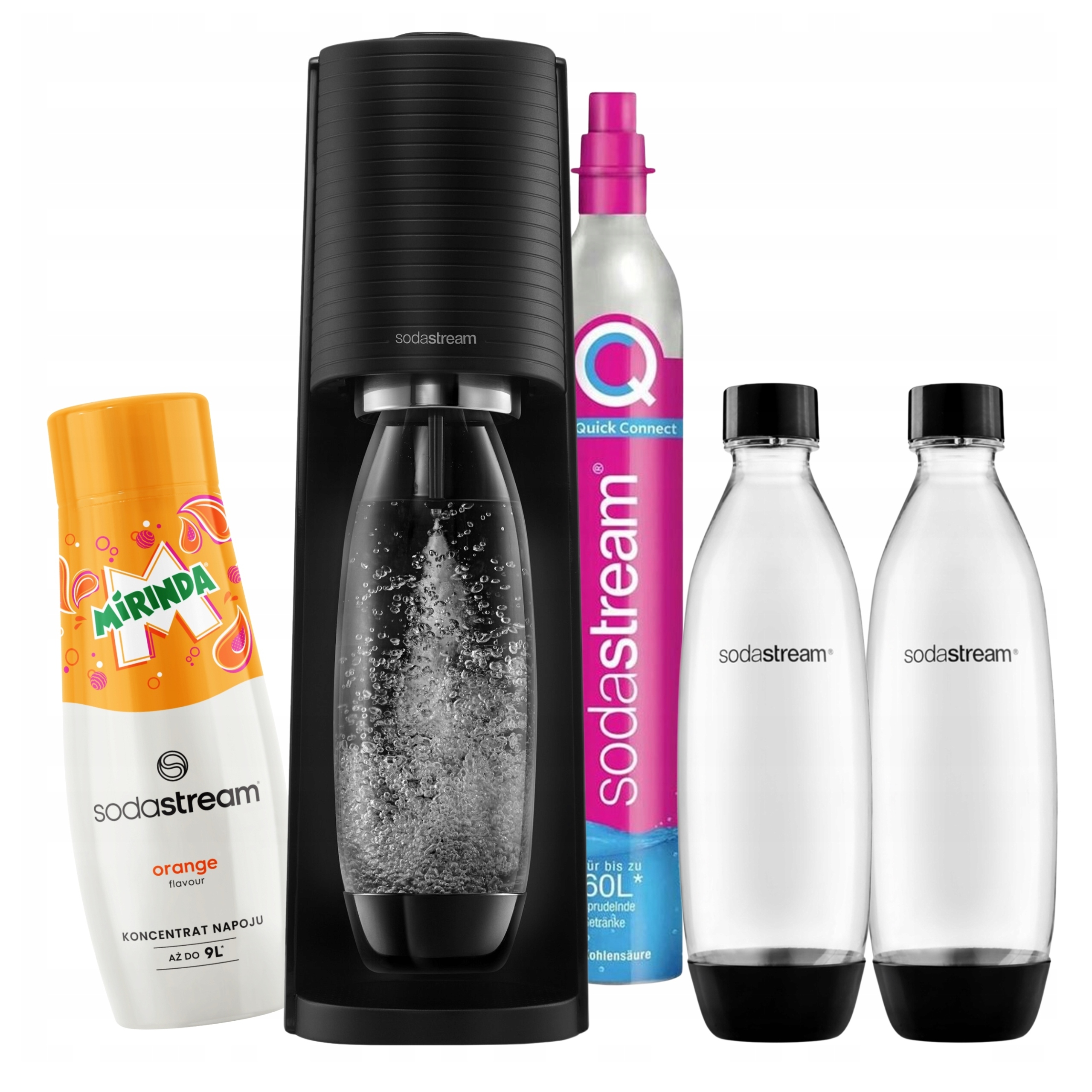 Saturátor SodaStream Terra čierny na perlivú vodu 2 fľaše Sirup Mirinda