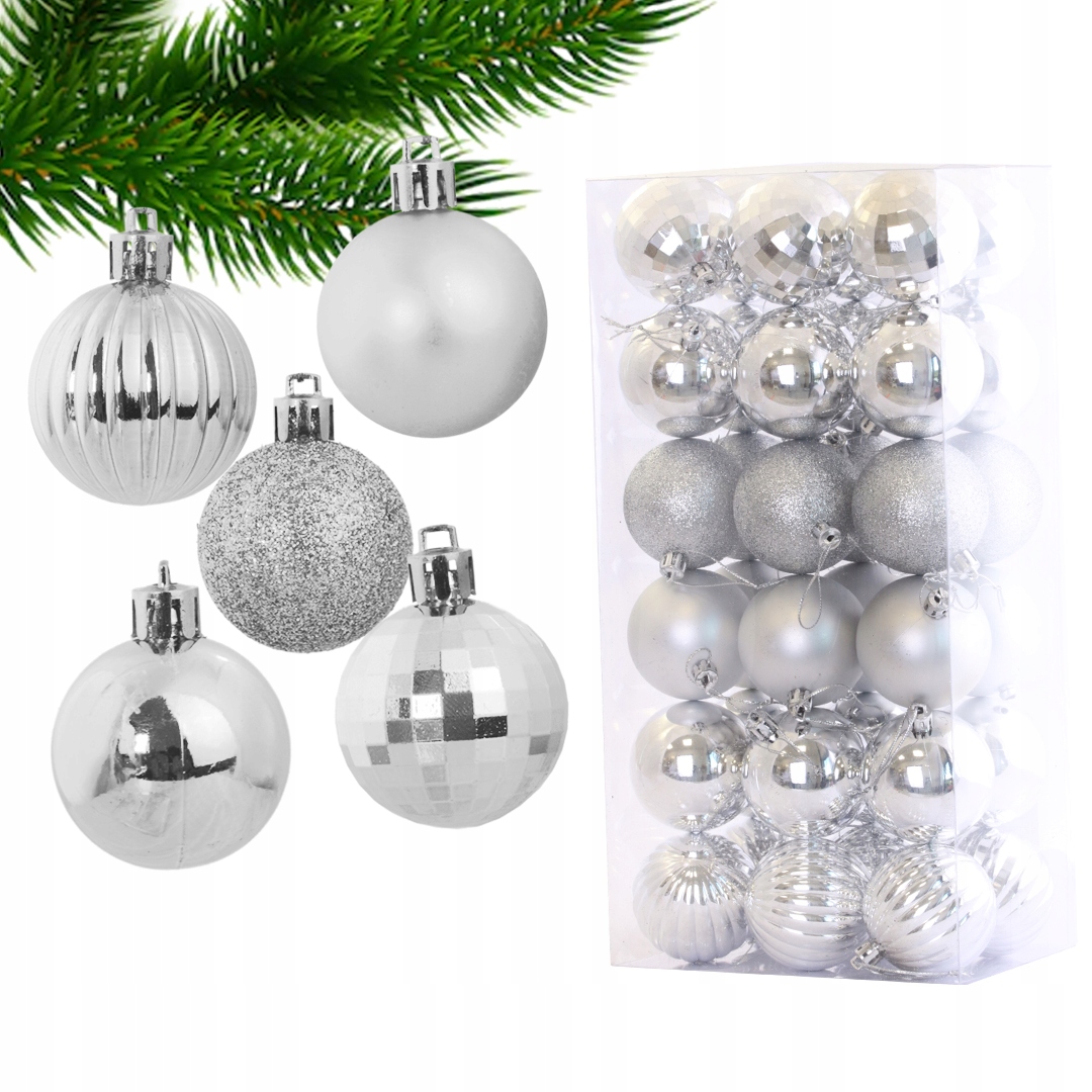

Bombki Choinkowe Zestaw 36szt Srebrne Święta