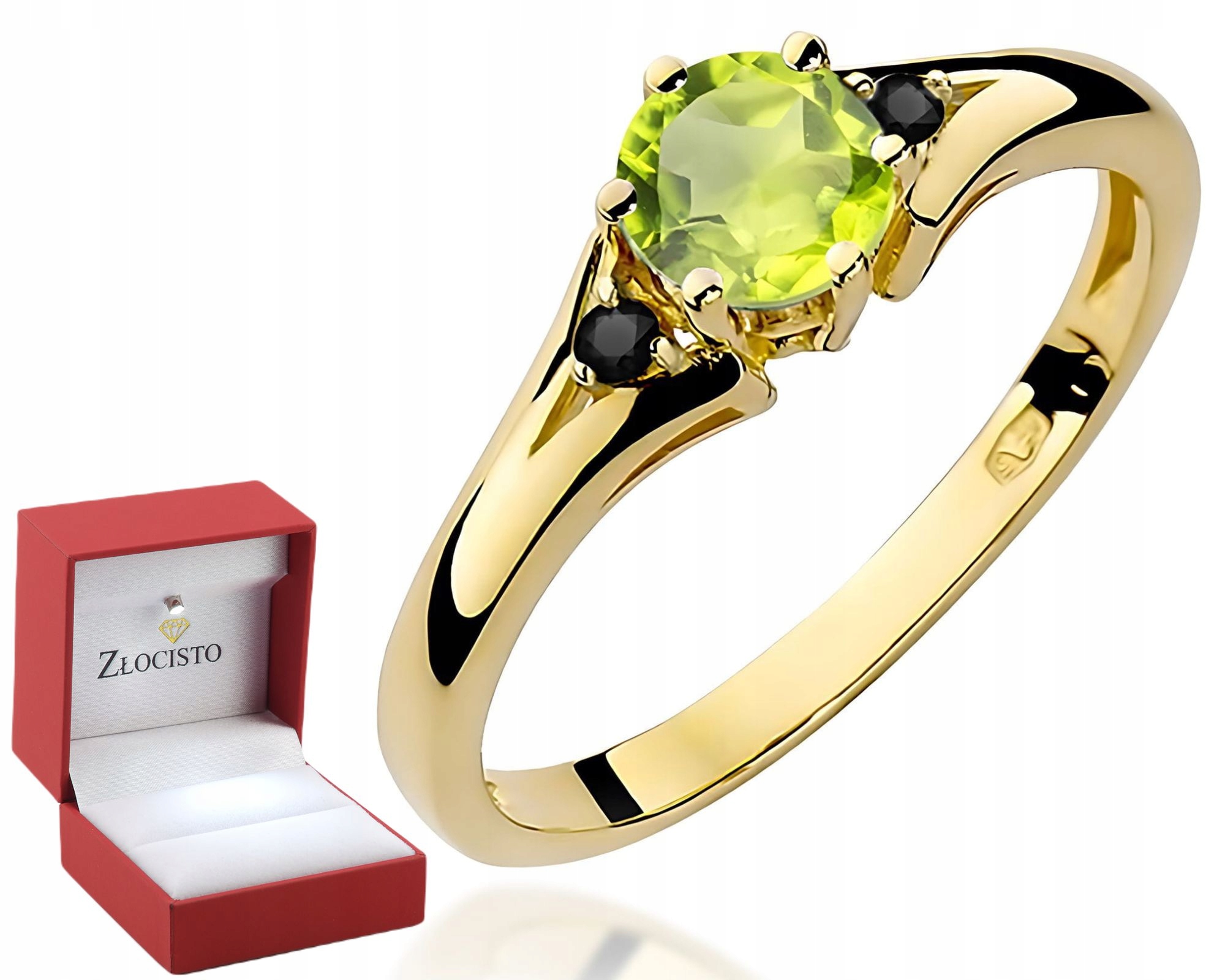 Zlatý Prstýnek S Olivínem A Černými Diamanty Zlato 585 Dárek Gravírování