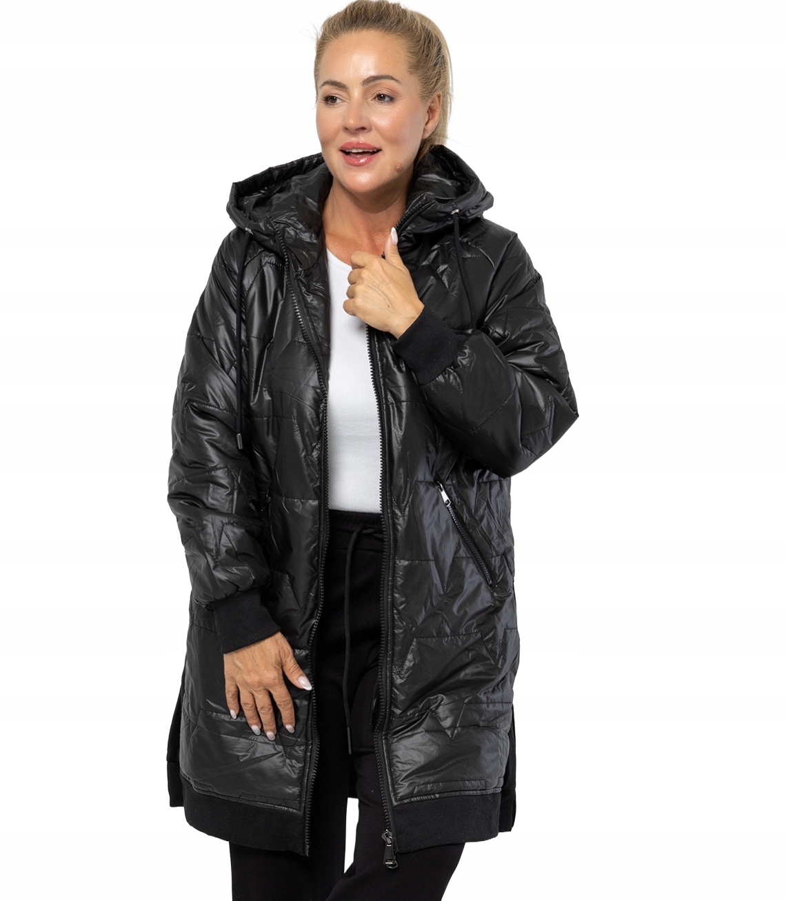 Prošívaná bunda Roma Plus Size s rozparky a kapucí Agrafka 6XL