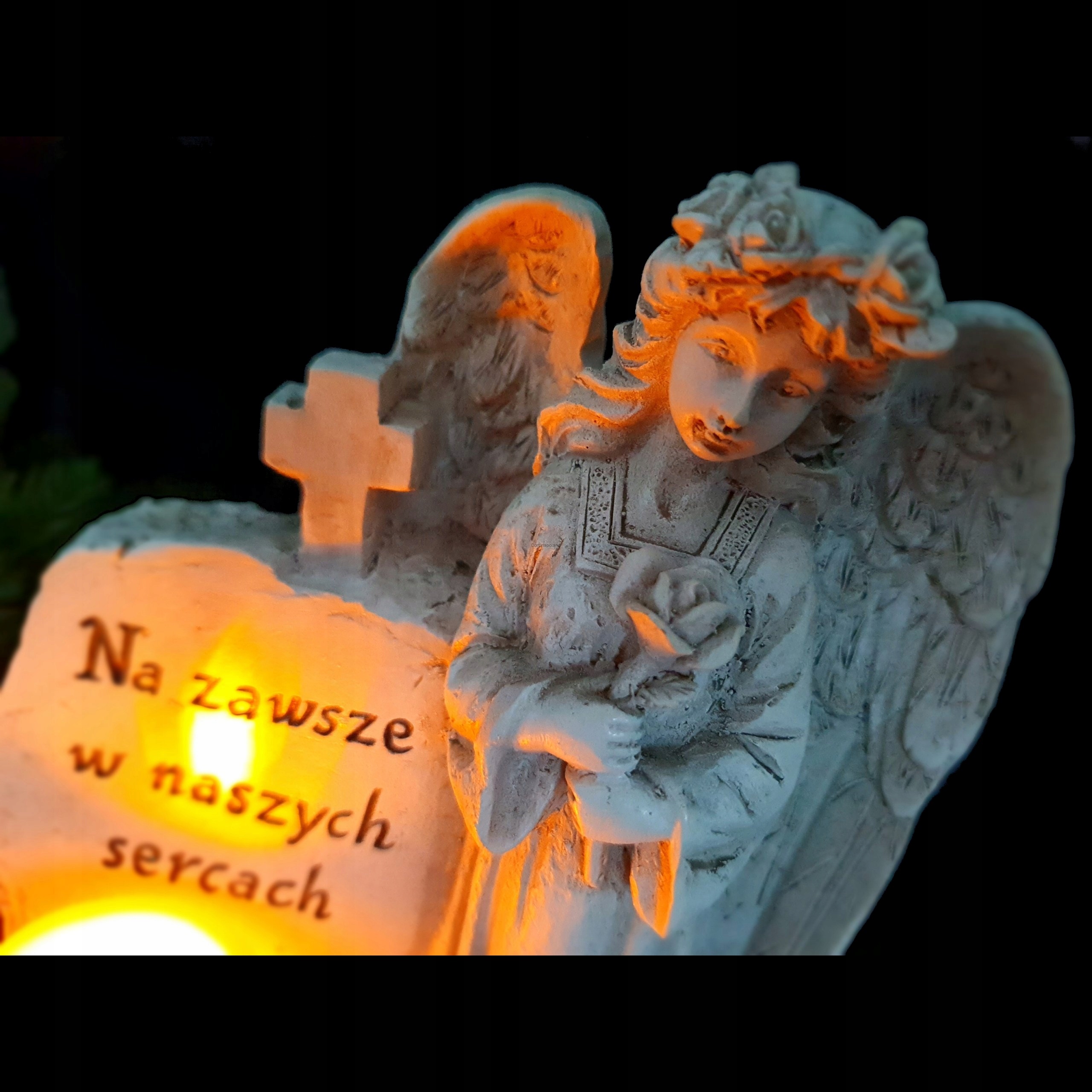 ZNICZ dla SYNA ANIOŁ STRÓŻ z napisem i świeczką led na GRÓB Czas palenia do 5h
