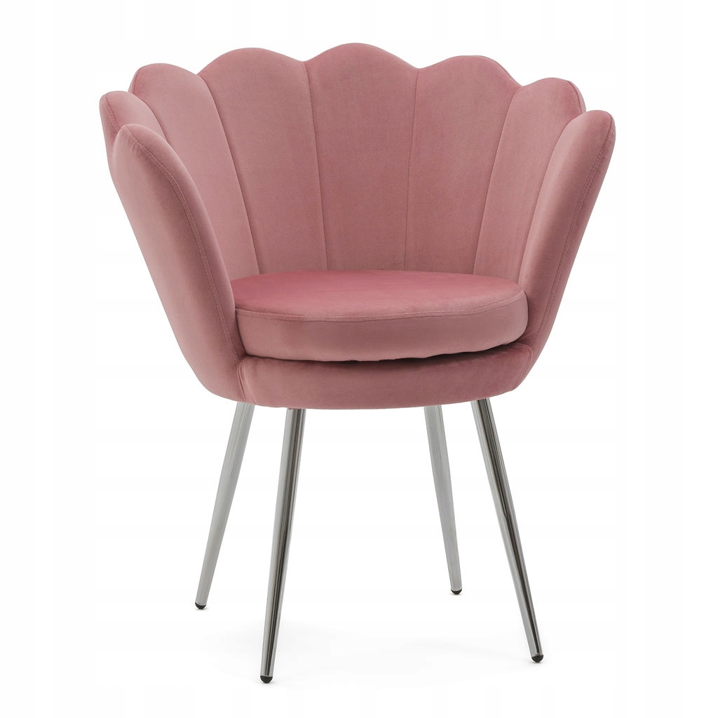 Křeslo mušle Shell růžové velurové glamour stříbrné nohy pro toaletní stolek