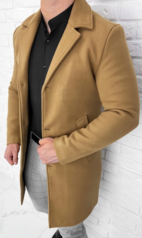 Plaszcz meski camelowy jednorzedowy 5135 - XXL Rozmiar XXL