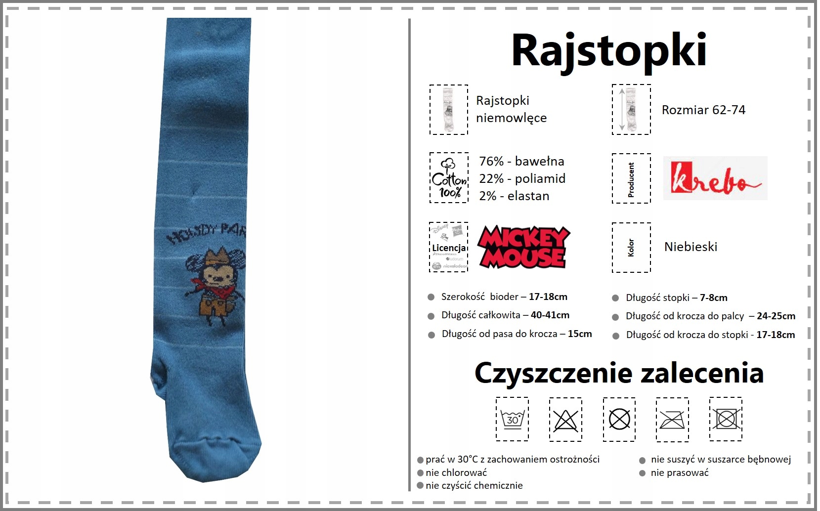 Rajstopki niemowlęce Disney 62-74 Mickey Mouse Marka Disney