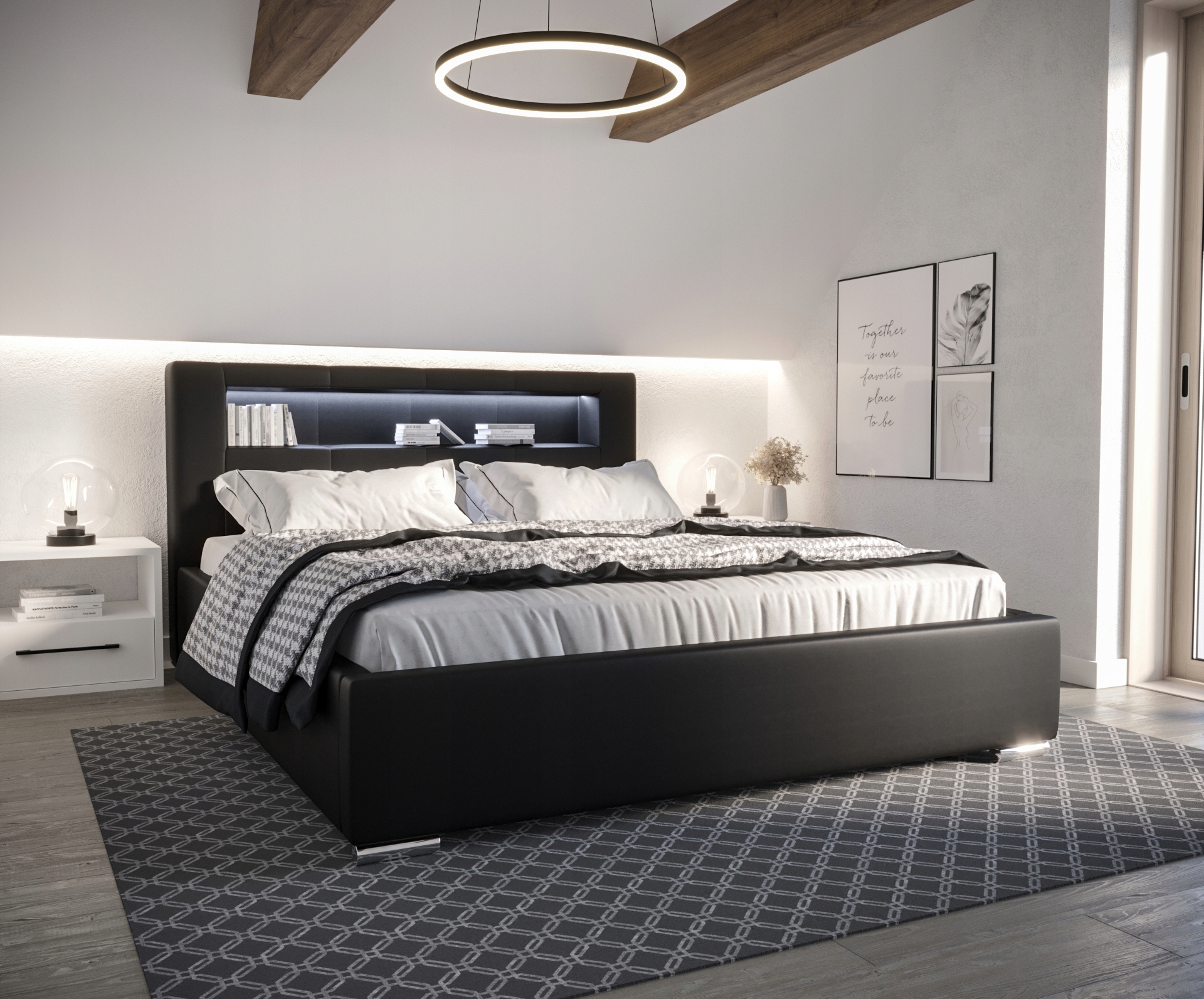 

Łóżko Tapicerowane Oświetlenie Led 160x200 Orion