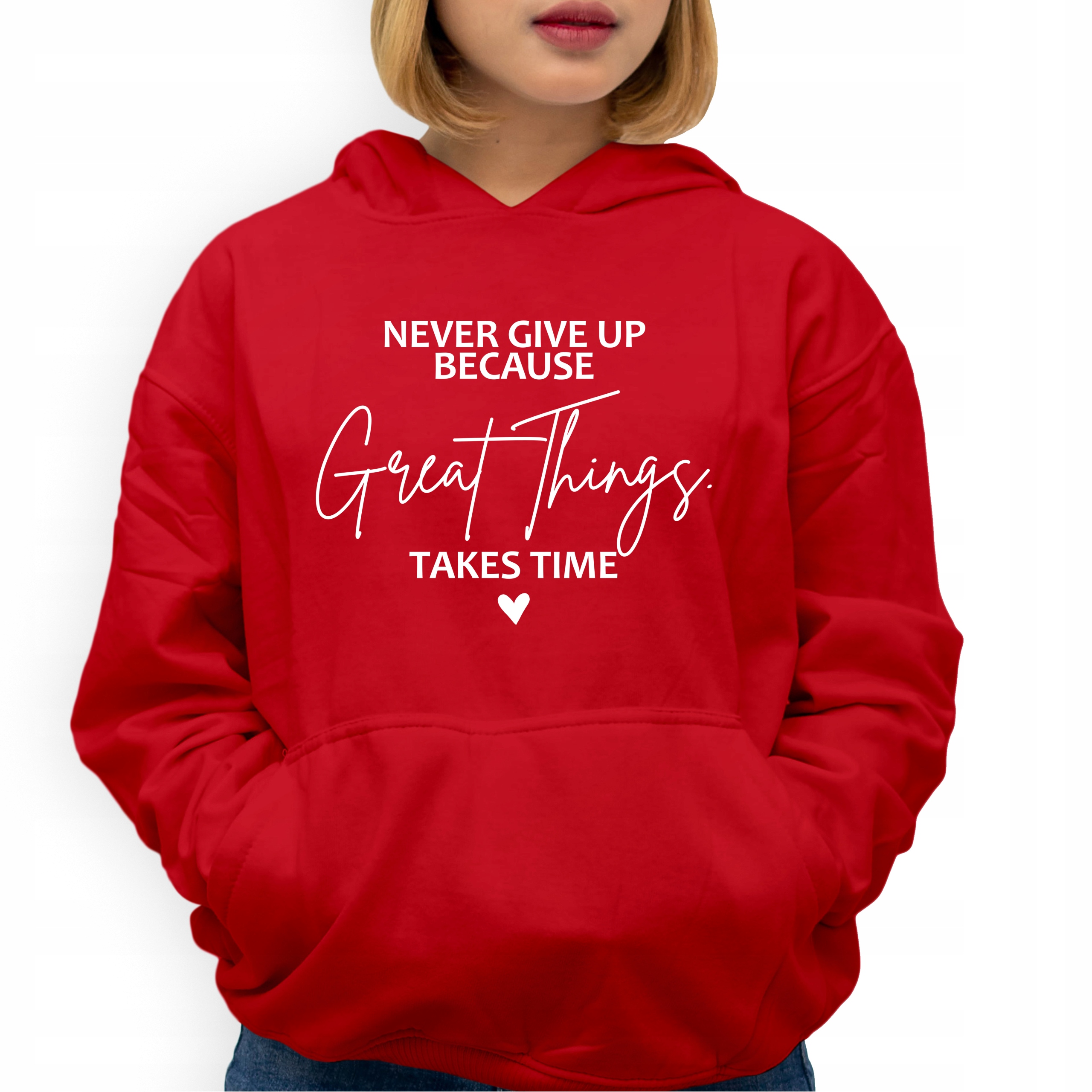 Mikina Červená S Kapucí Great Things Takes Time Na Dárek Vz L