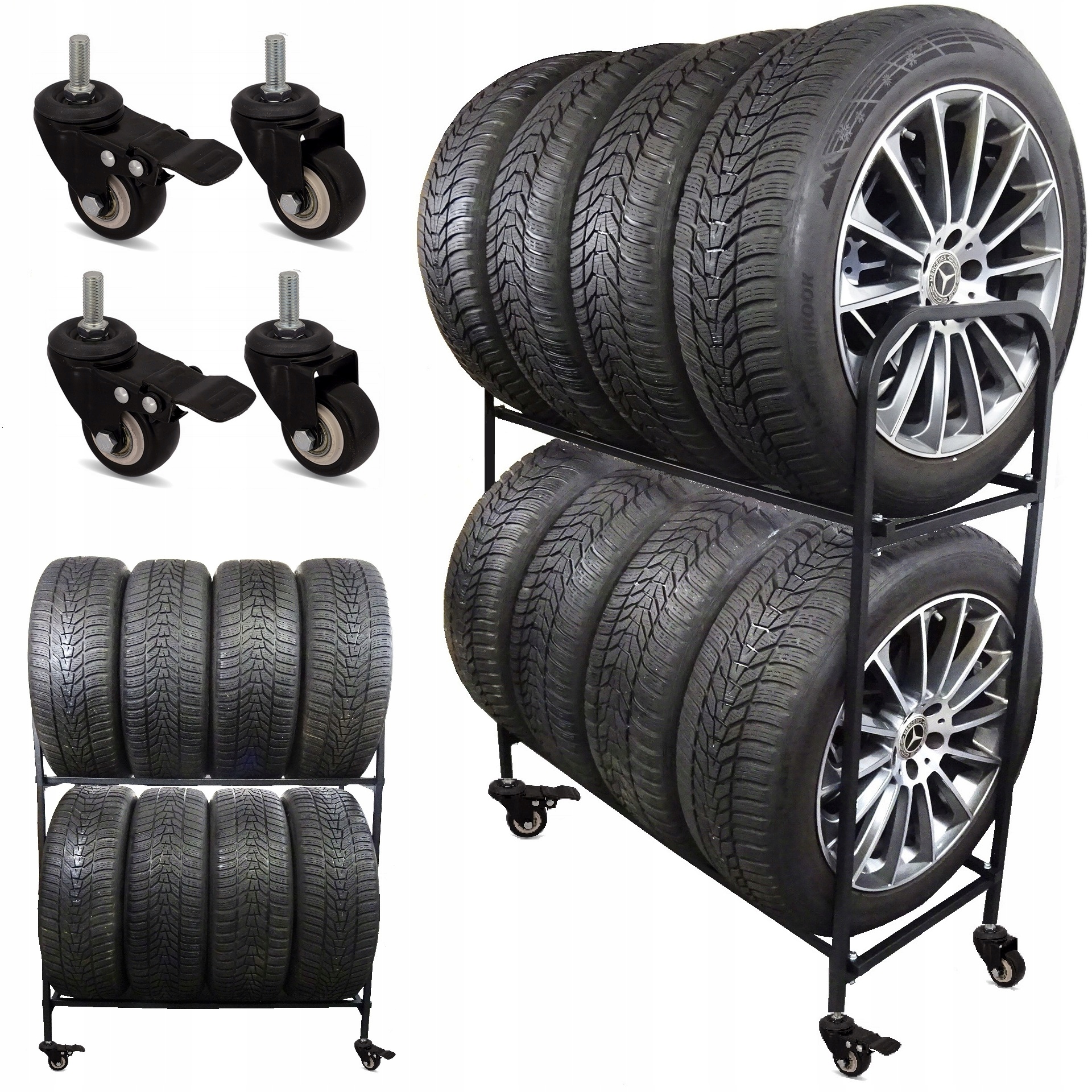 Stojan Na Kolesách Regál Na Pneumatiky Kovová Polica Na 8 Pneumatík Kolesá Poľský