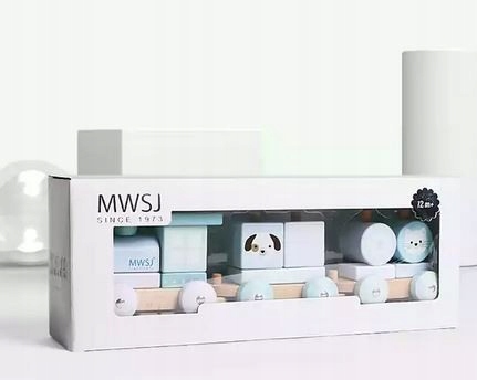 IWOOD Klocki drewniane pociąg zwierzątka Pastel Wiek dziecka 0 +