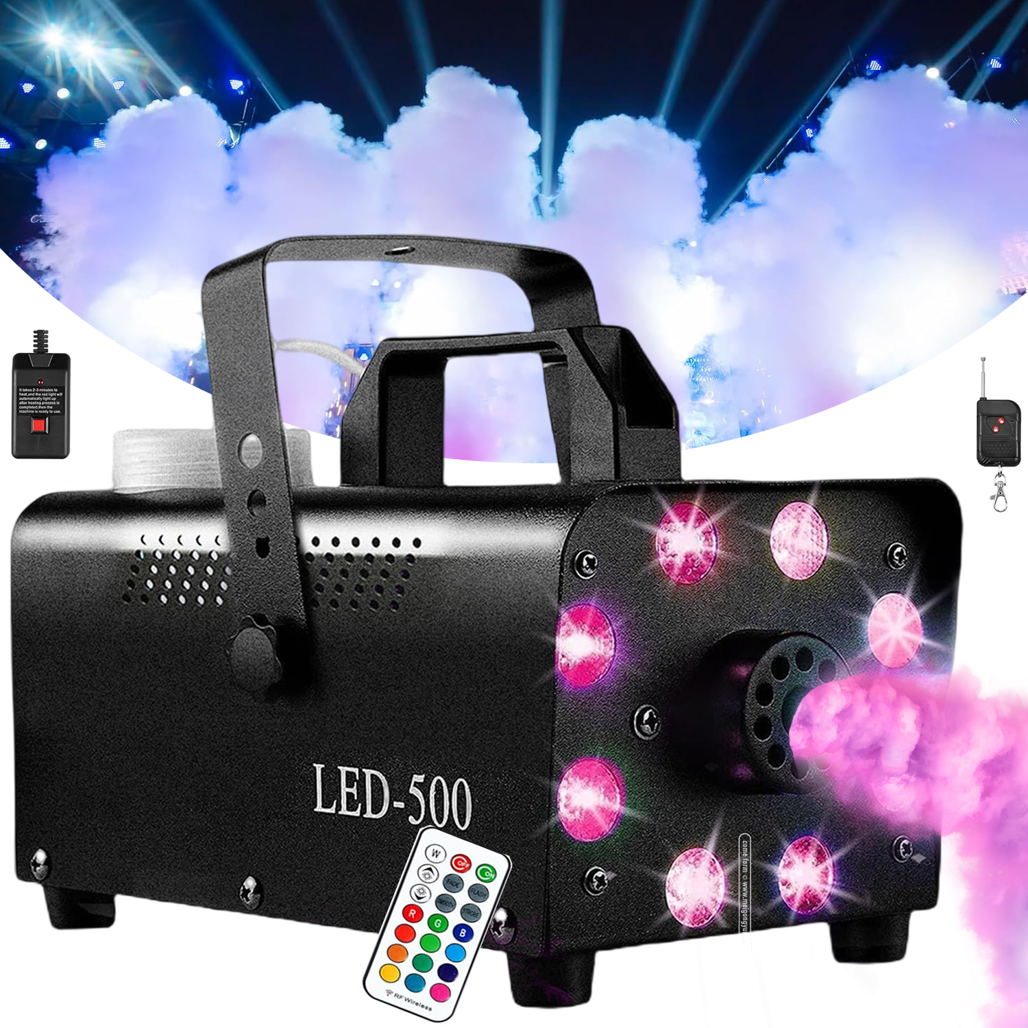 Výrobník Kouře Mlha Mini Přenosná Dýmovnice 500 W Dálkové Ovládání Rgb Led Kapalina 300 ML