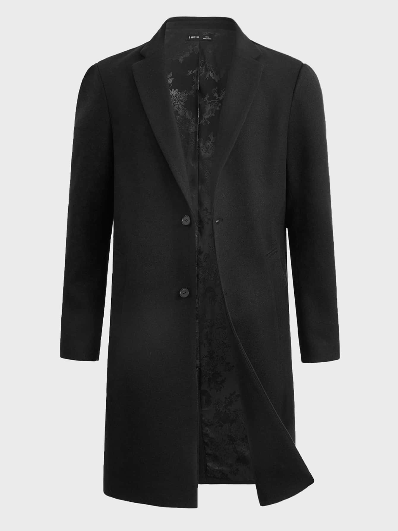 Pánský Elegantní Jednořadý Klasický Černý Kabát Shein