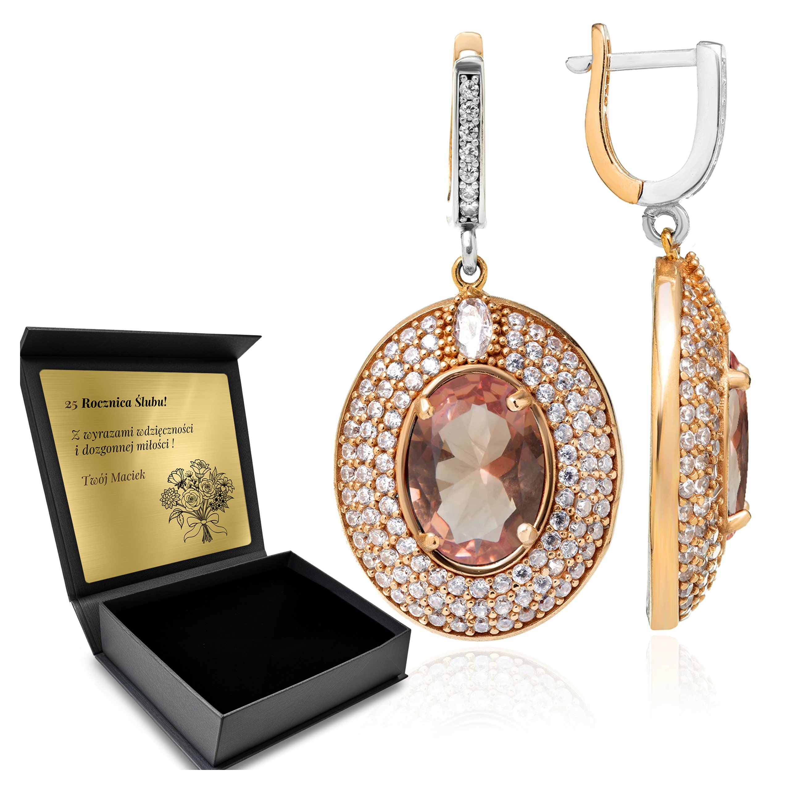 Stříbrné Náušnice 925 Zirkony A Sultán Dárek pro ženu Gravírování