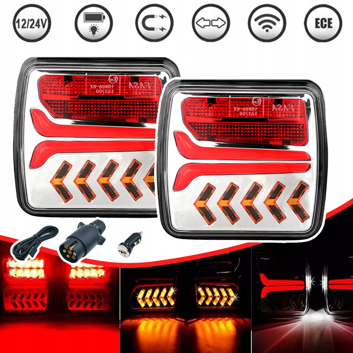 Sada Světel Bezdrátové Lampy Zadní Led Přívěsy Magnet Kufr