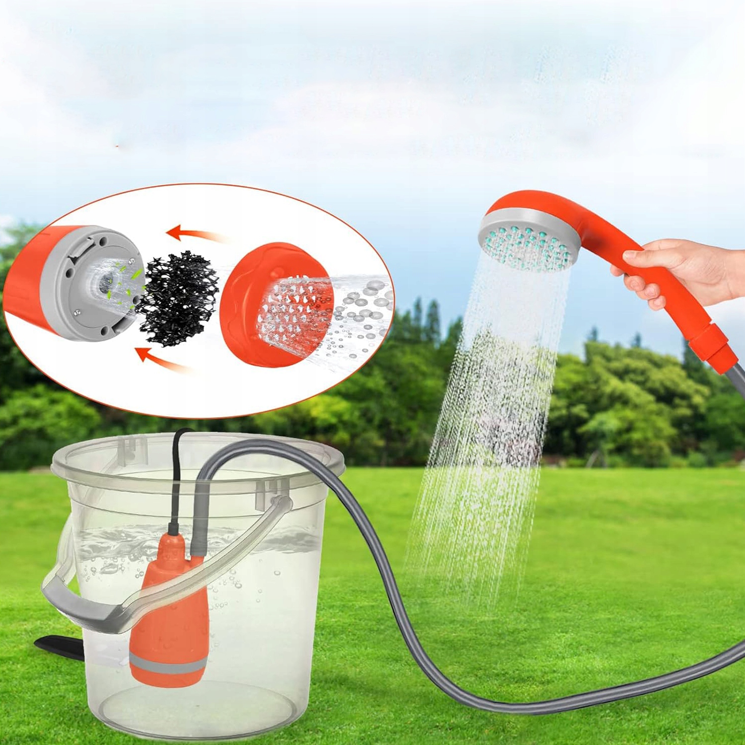 PRYSZNIC ELEKTRYCZNY TURYSTYCZNY KEMPINGOWY ELEKTRYCZNA POMPA PRYSZNICOWA Marka bez marki