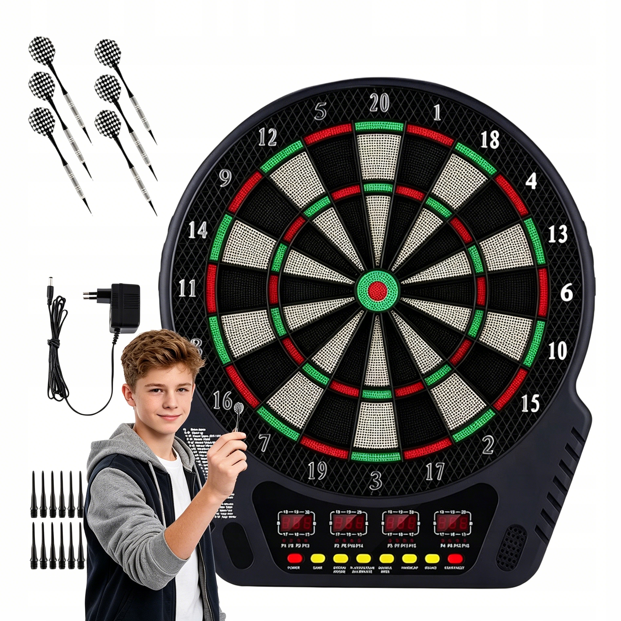 Tarcza Elektroniczna Dart 27 Gier 243 Opcje 16 Graczy Led Miękkie Lotki