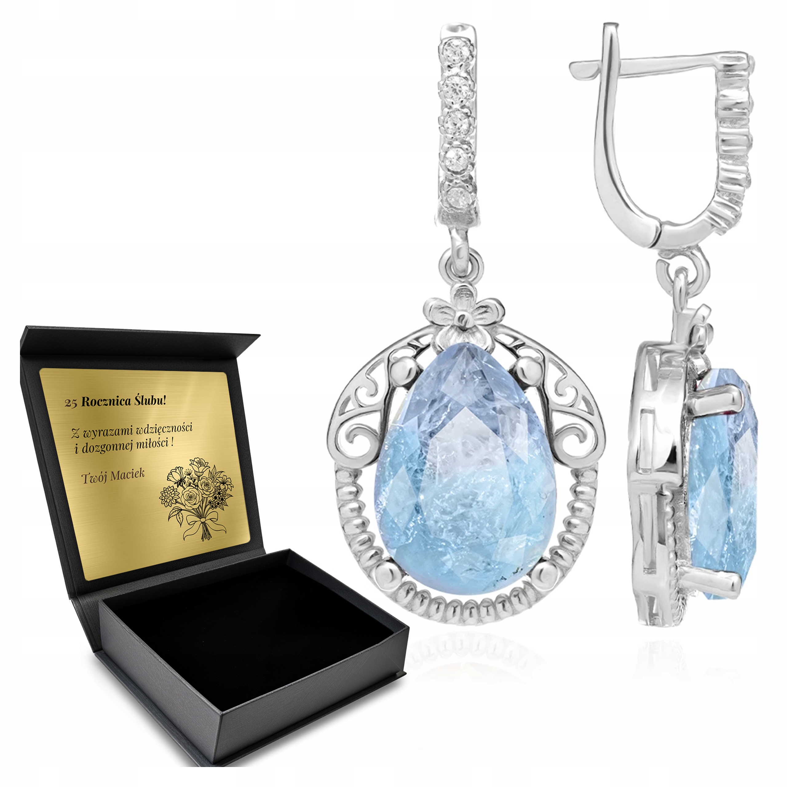 Stříbrné Náušnice 925 Turmalín Paraiba Šperky Pro Ženy Gravírování Bonus