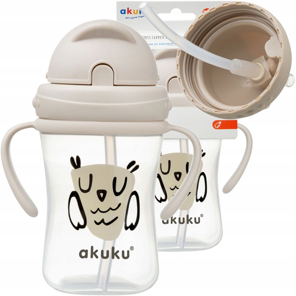 

Akuku Kubek Bidon Z Rurką Słomką Uchwyty 300ml 9m+