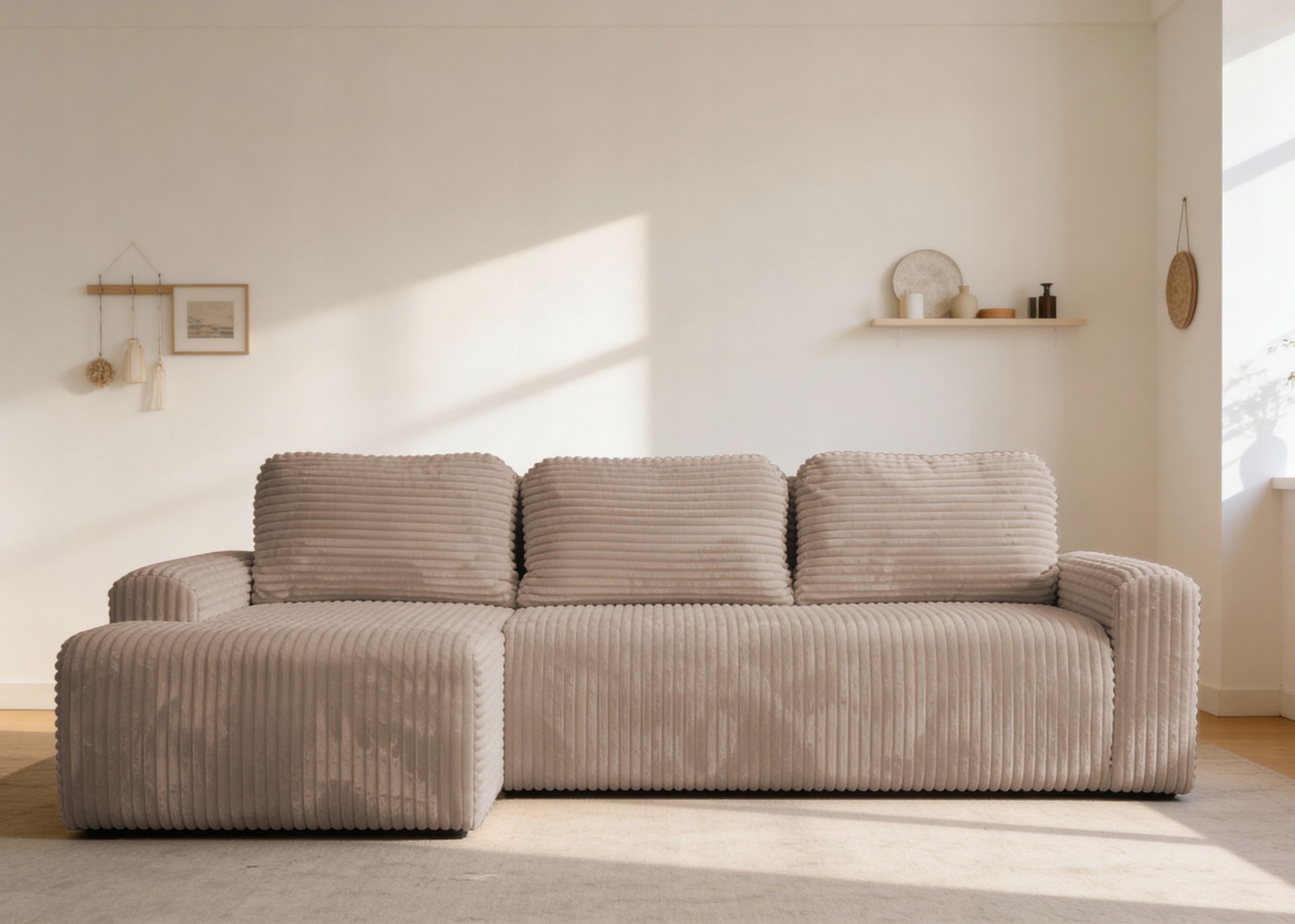 Rohová Sedací Souprava s funkcí spaní Nesso levá s úložným prostorem na povlečení béžová