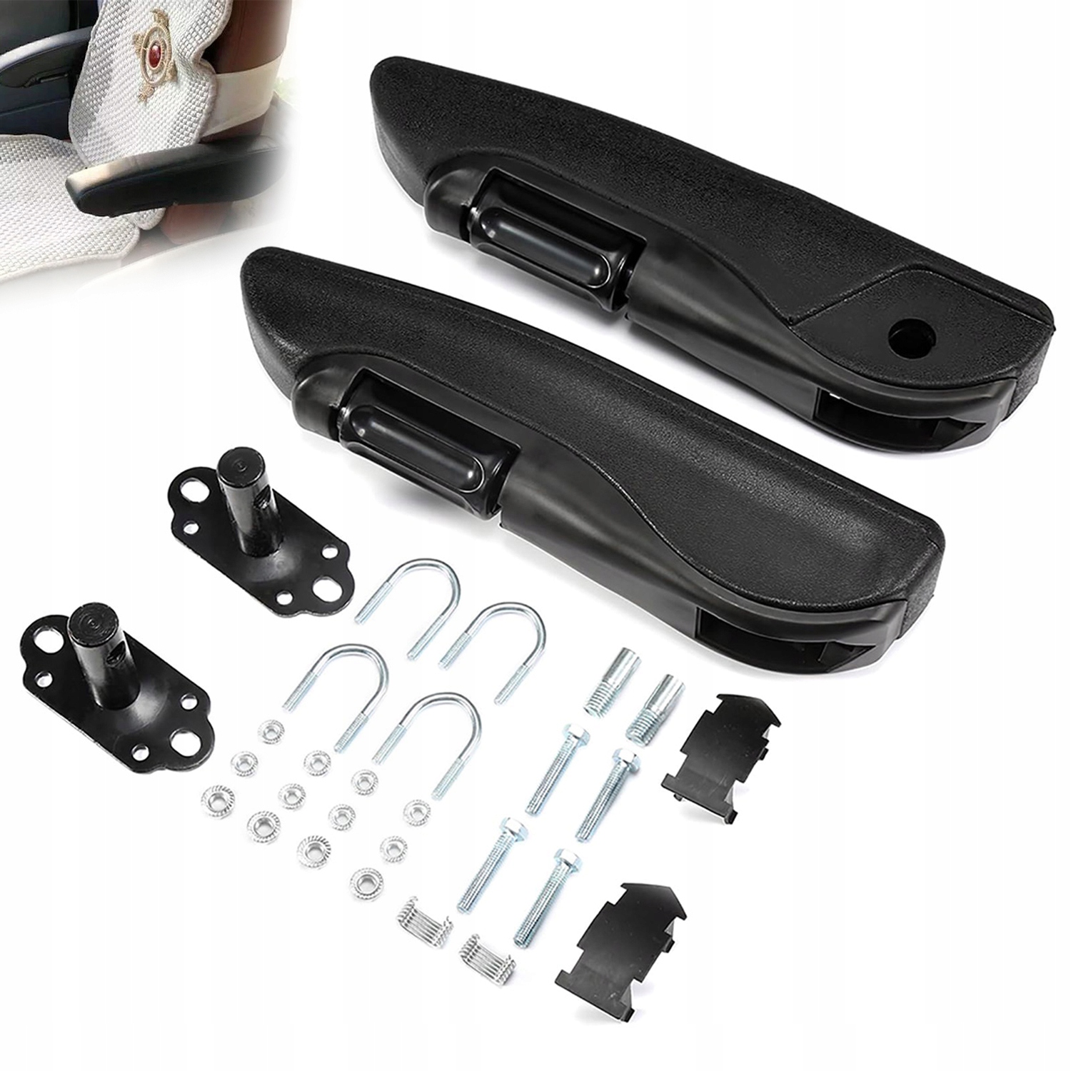 2x Loketní opěrka do auta s úložným prostorem z ekokůže, univerzální, černá