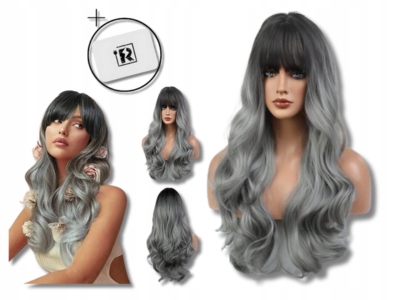 Paruka Ombre pro ženy, dlouhá, vlnitá s hřebínkem, černá, šedá Dárek