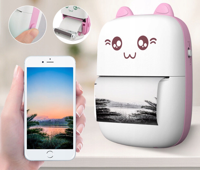 DRUKUŚ MINI DRUKARKA TERMICZNA PRZENOŚNA ZDJĘĆ ETYKIET RÓŻOWA + 11 ROLEK Producent Inna