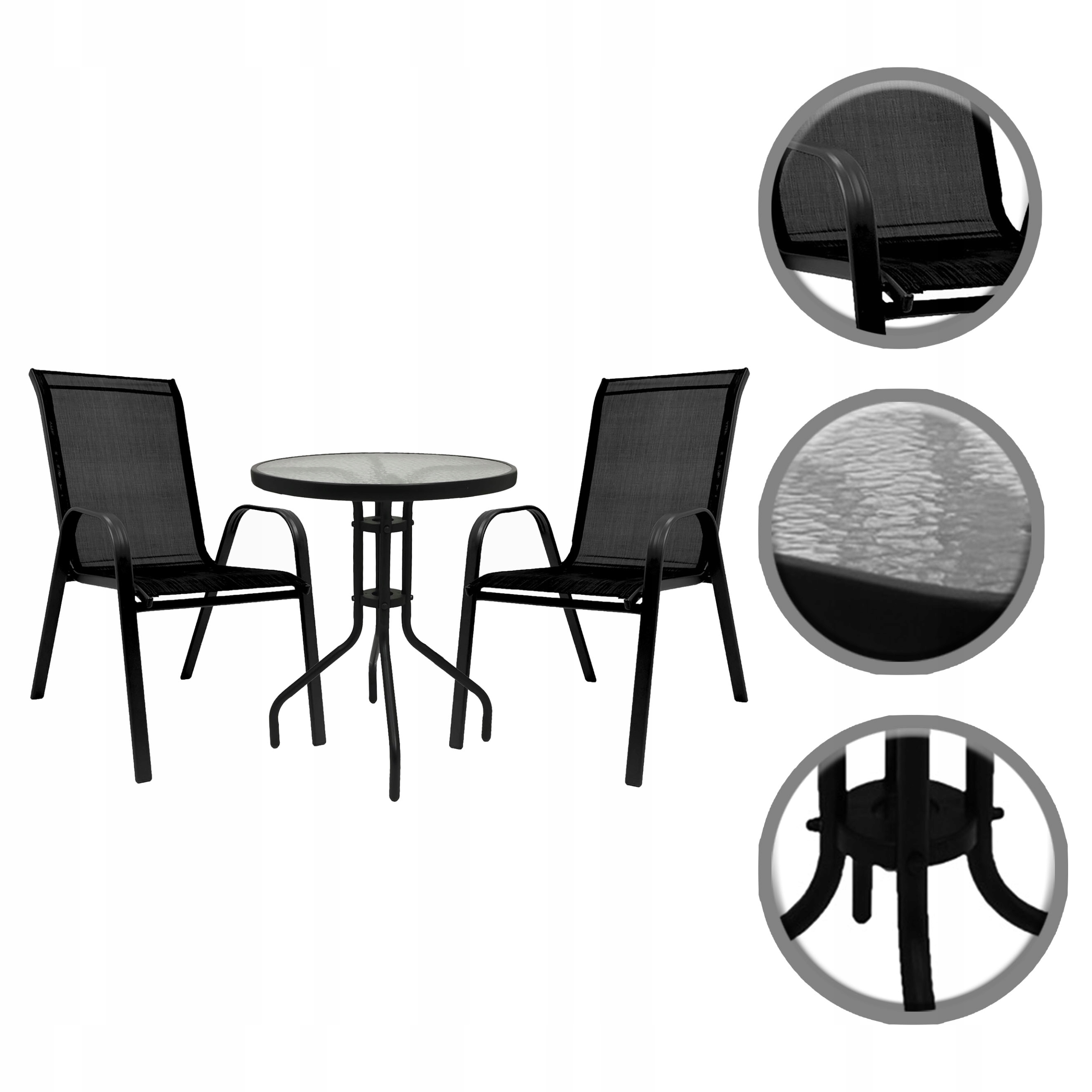 ZESTAW MEBLI OGRODOWYCH BALKON TARAS OGRÓD STÓŁ FI60 CM + 2x KRZESŁA CZARNY