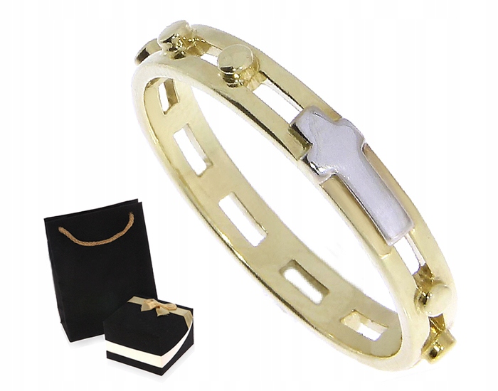 Růženec prstýnek snubní prsten zlatý* žlutý* 585 křížek dárek r. 17 LgP673