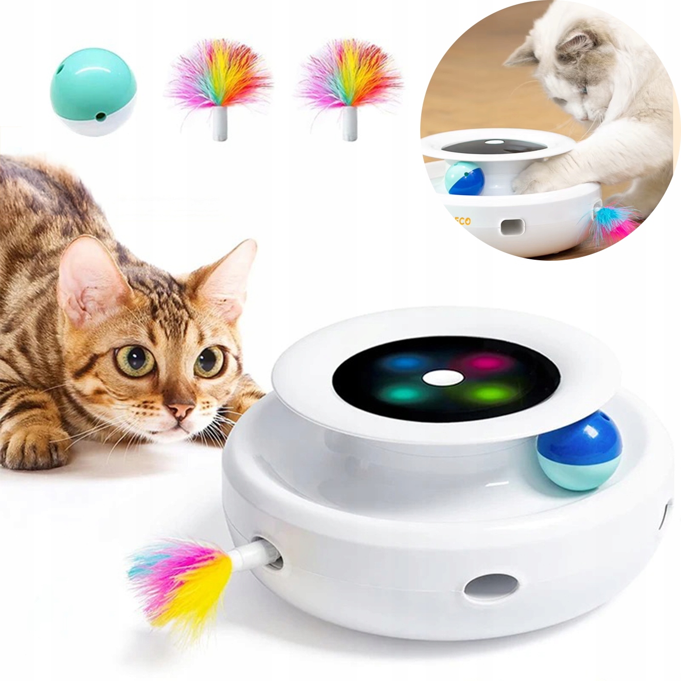Levně Interaktivní Hračka Pro Kočky 2 v 1 Sada elektronických peříček 5 režimů