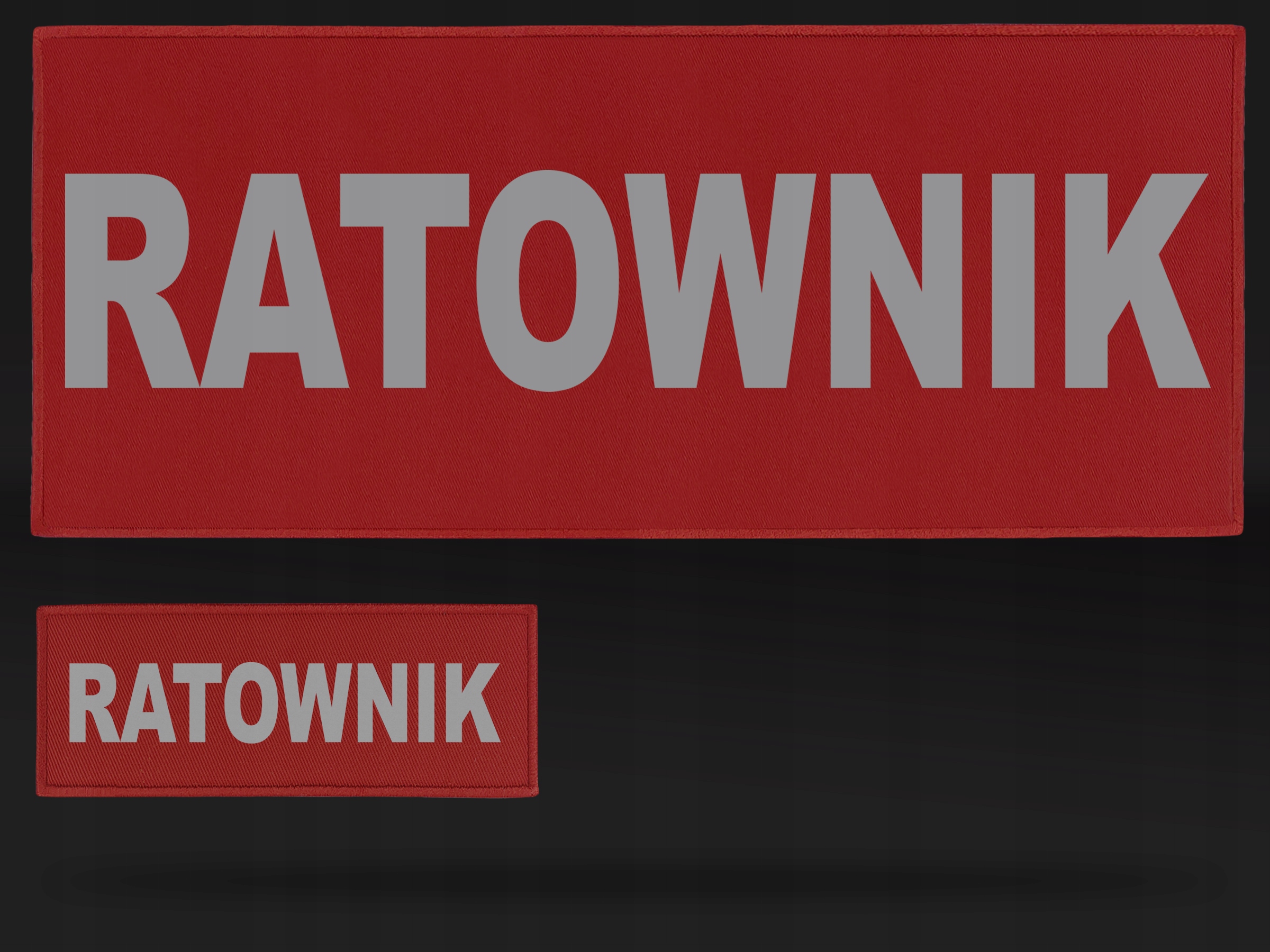 ODBLASKOWY KOMPLET NASZYWEK NA RZEPIE - RATOWNIK Kod producenta komplet naszywek RATOWNIK 13x5cm + 30x10cm