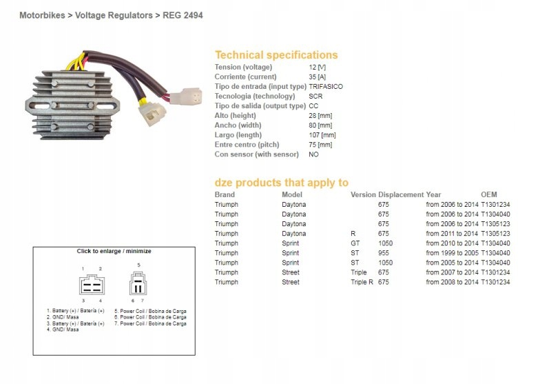 Regulátor Napätia Triumph Daytona 675 06-14; Sprint 995/1050 99-14