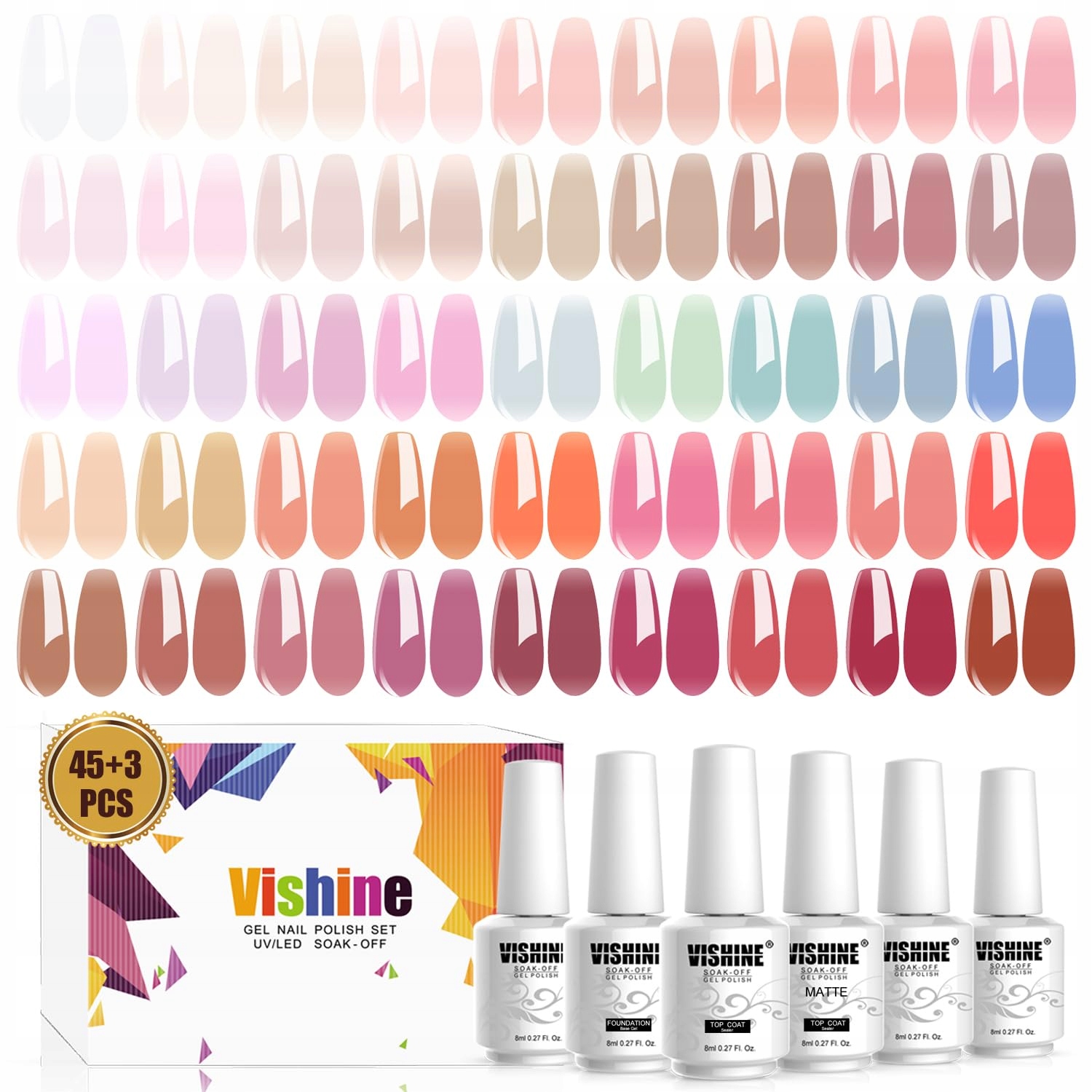VISHINE Zestaw Startowy: Lakiery Żelowe, Lampa UV LED, 45 Kolorów — miniatura 2