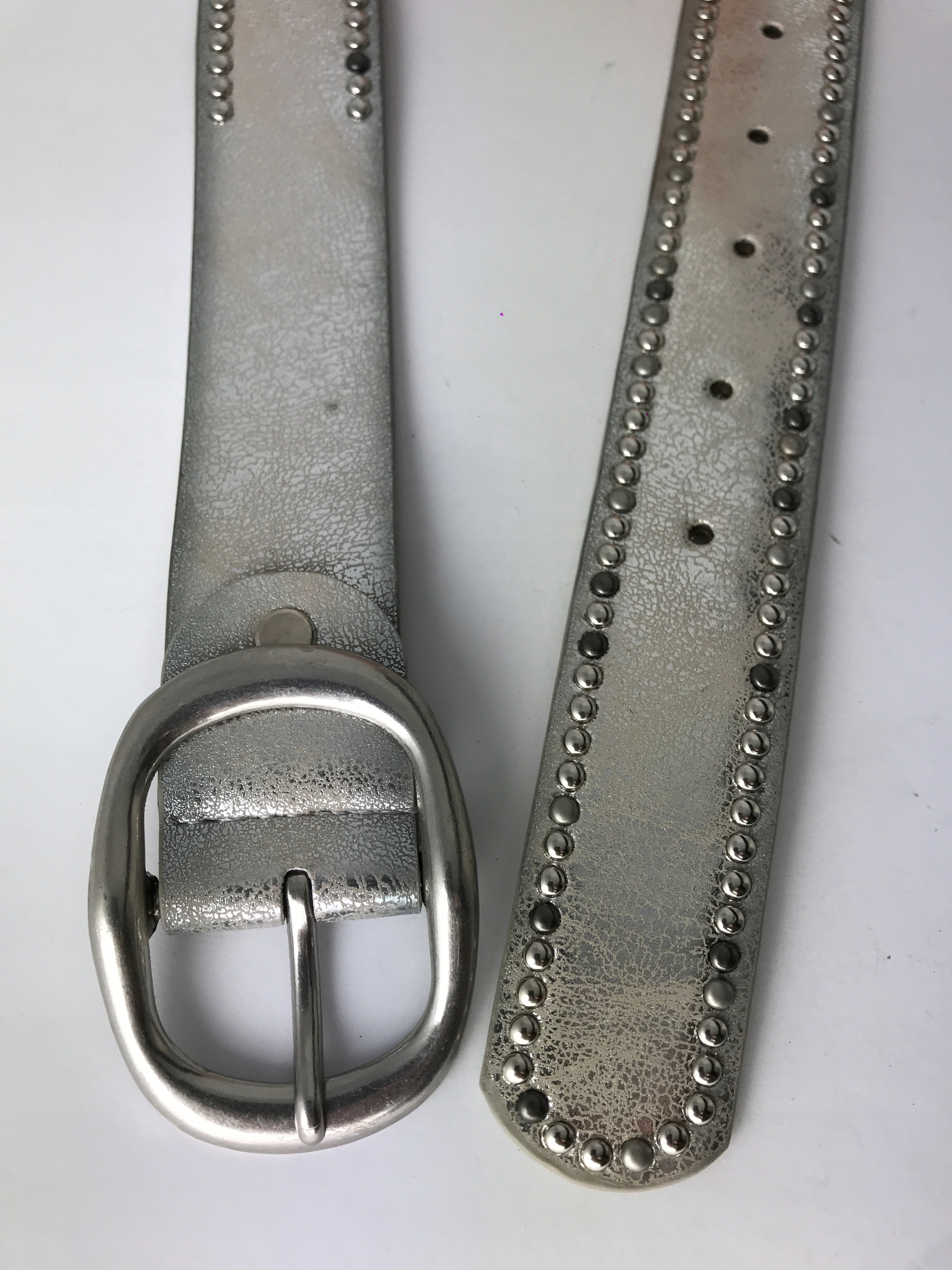 PASEK DAMSKI SREBRNY do spodni dżety skórzany Marka JN Plus Paris