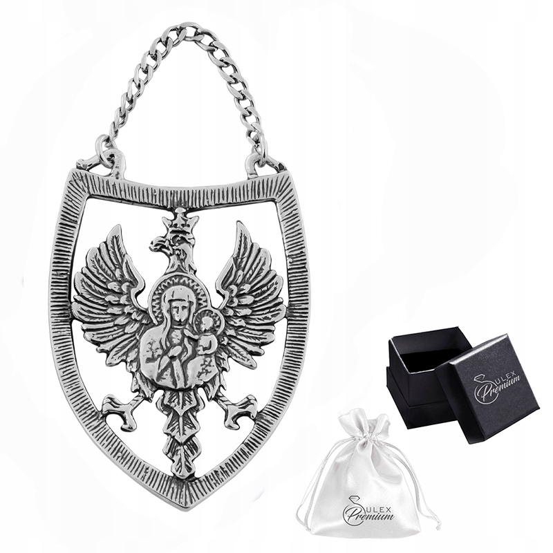Vlastenecký nákrčník ze stříbra 925, orel v koruně, Matka Boží s Ježíšem, Stříbro