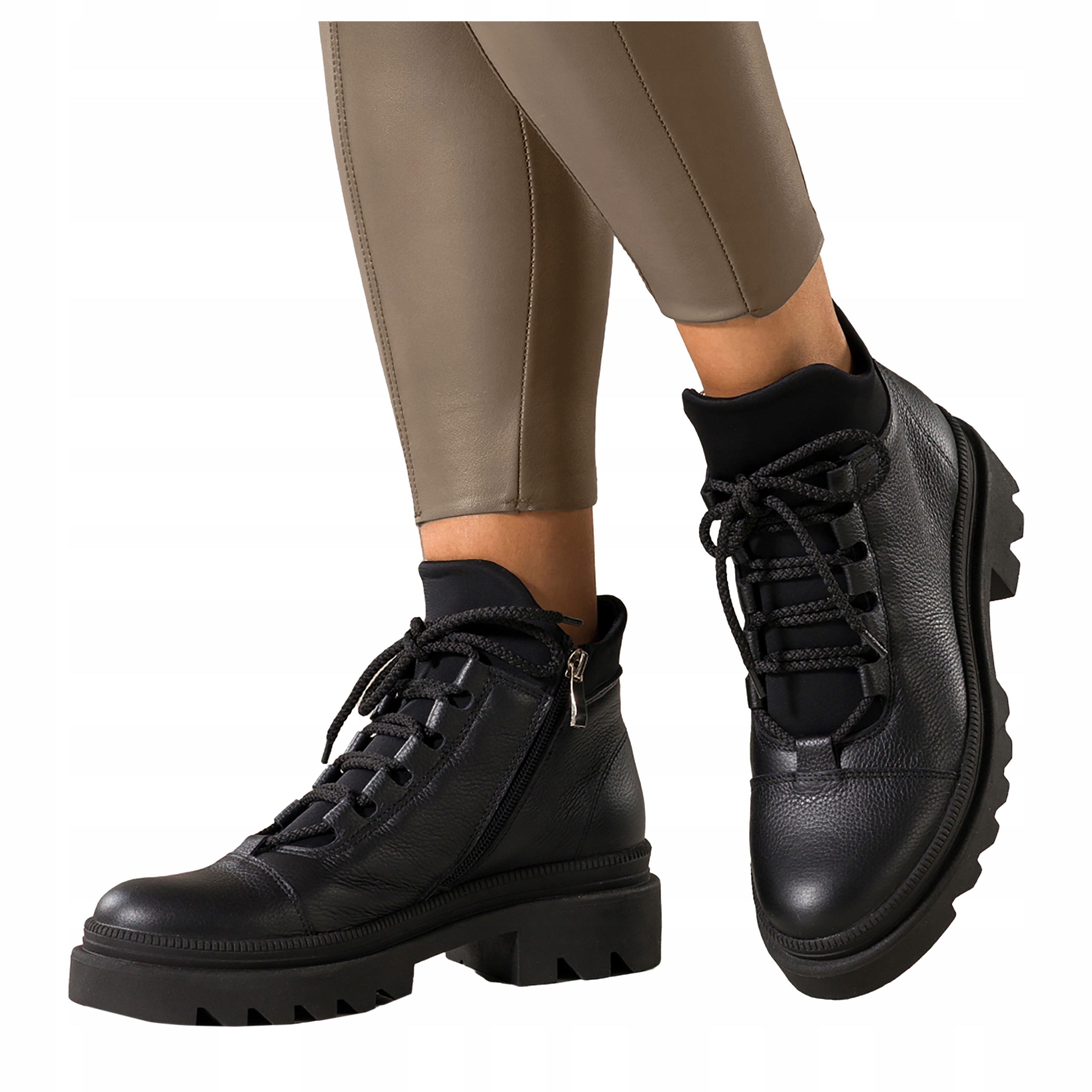 Kotníkové Boty Černé Kožené Dámské Běžící Podrážka Šněrovací Pohodlné vel 41