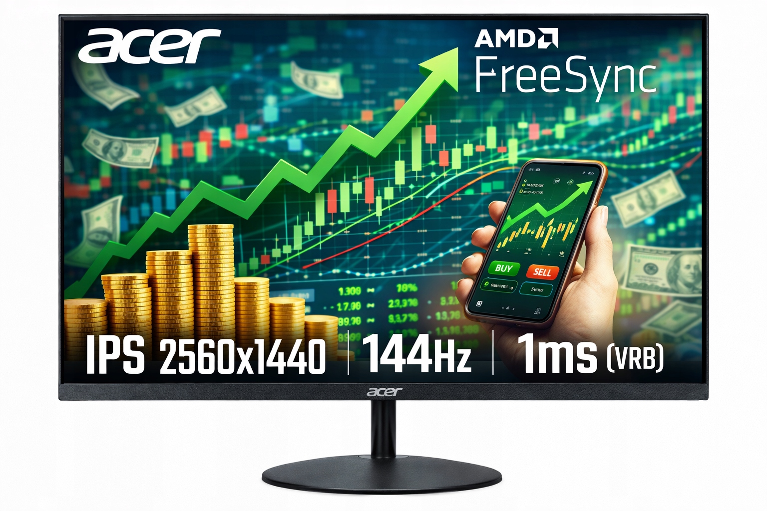 Monitor Bezramkowy Led Acer 27" 2560x1440 Wqhd 144 Hz Ips Dp Hdmi Sync