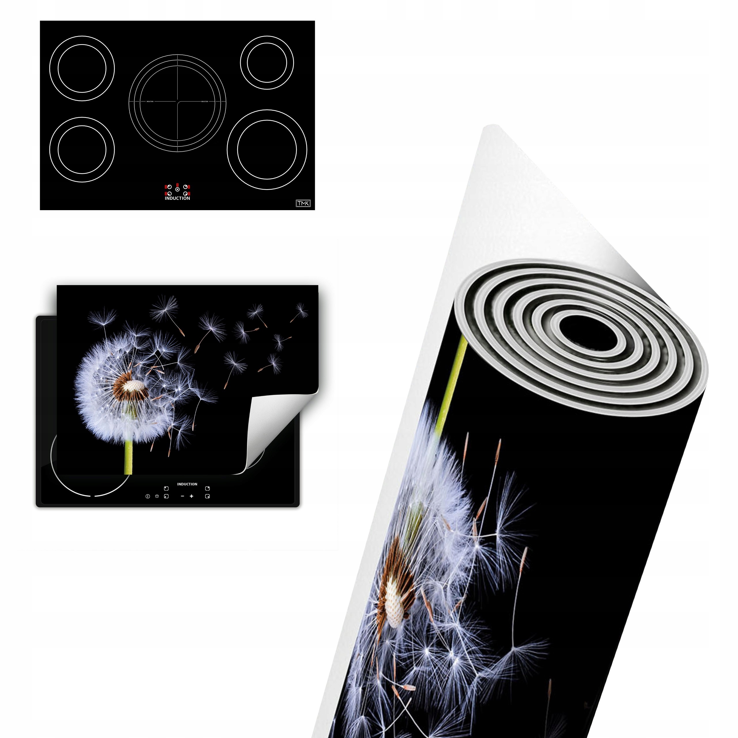 Vinylová Ochranná Deska Na Indukci 80x52 černá květ