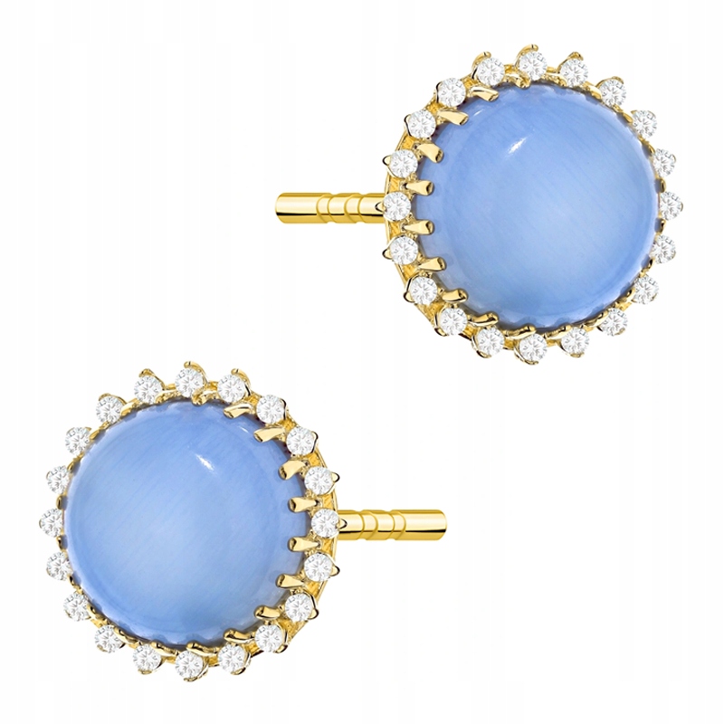 Zlaté Náušnice Dámské pr. 585 Kulatá kola Chalcedon a Zirkony 14k